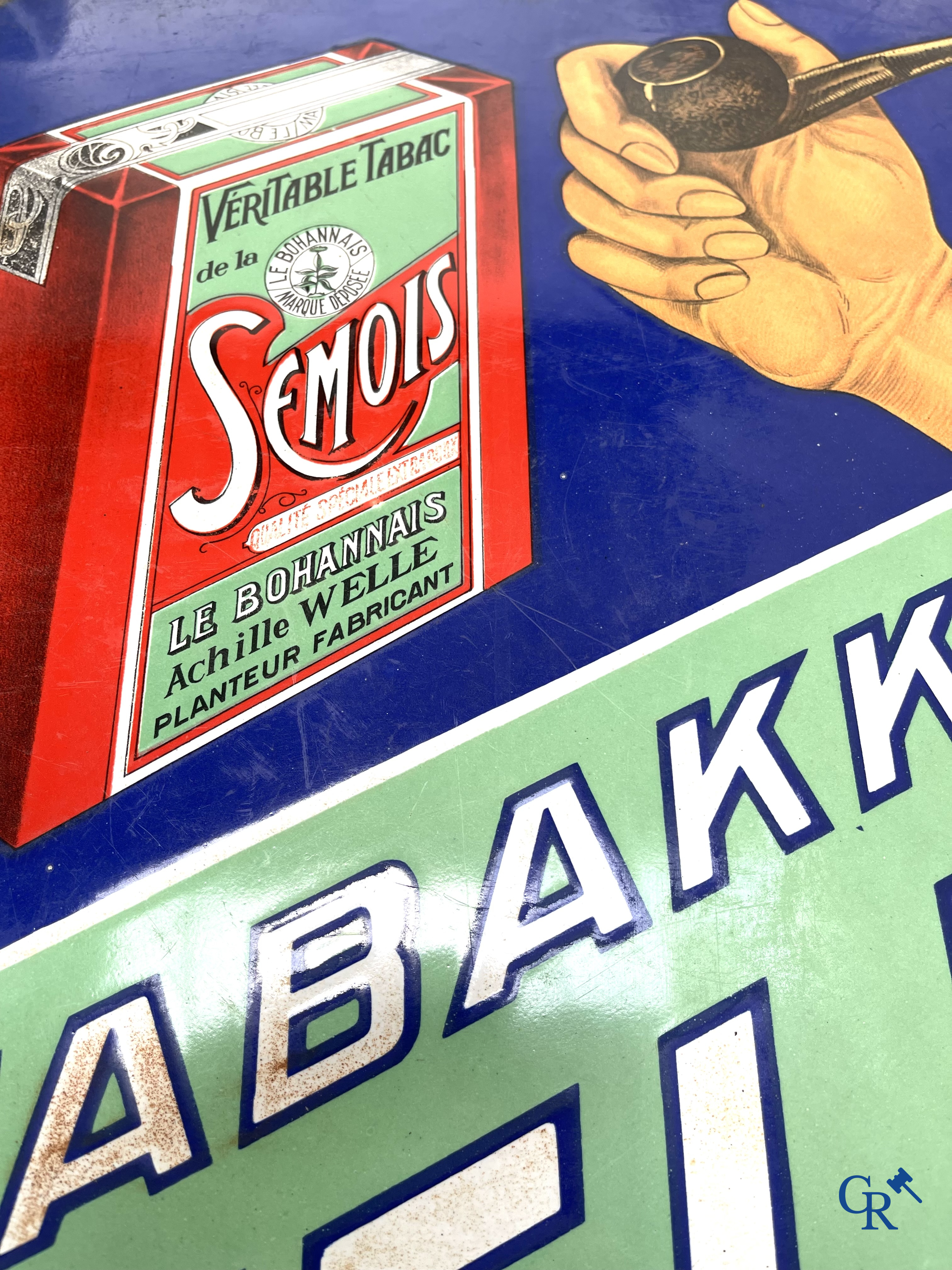 Tabacs Welle, enamel advertising sign for the tobacco of Achille Welle, Véritable Tabac de la Semois.