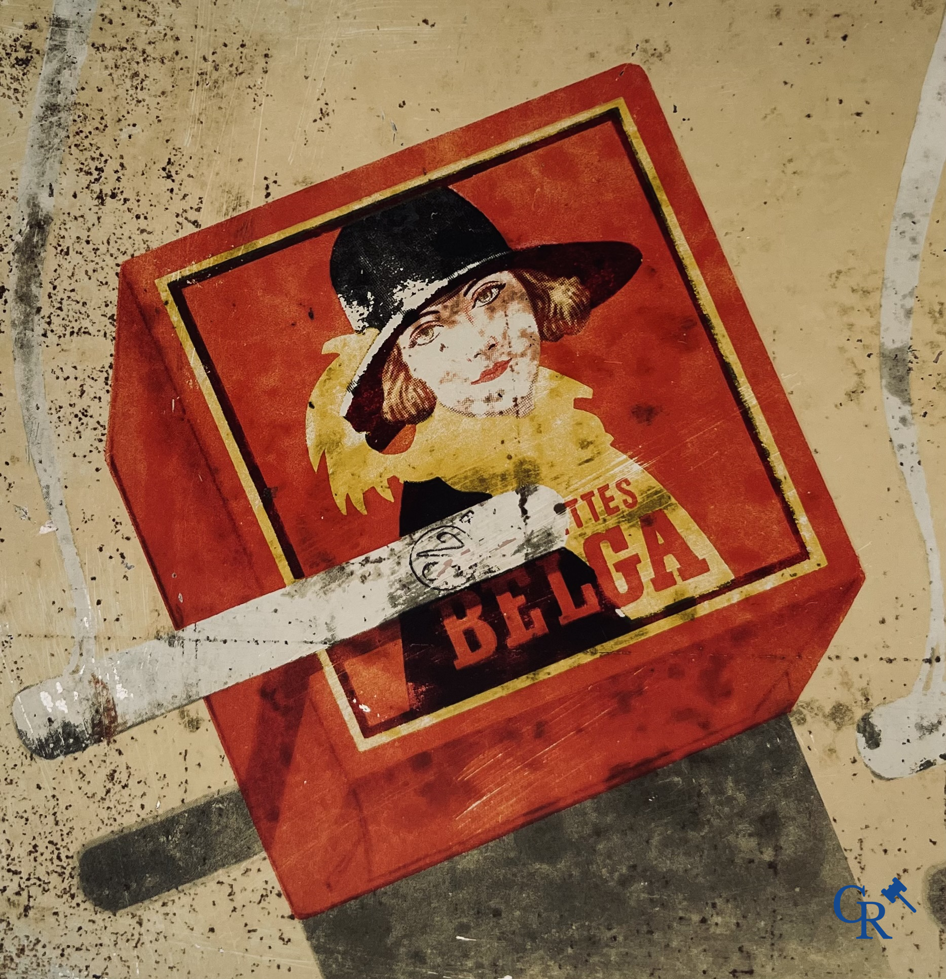 Belga sigaretten. een blikken reclamebordje voor Belga sigaretten. 50-er jaren.