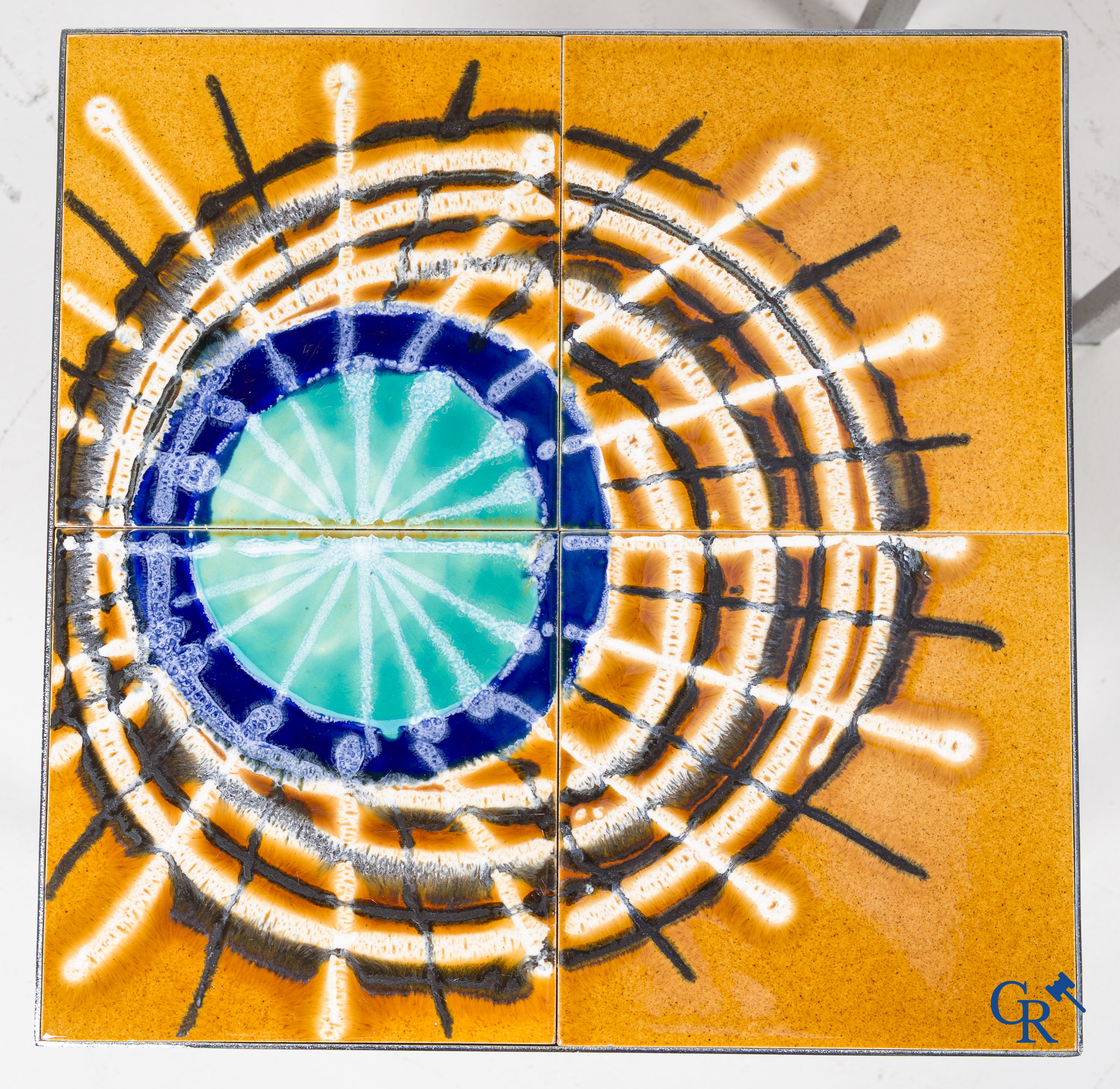 A set of 3 side tables with ceramic tiles. 1960's.