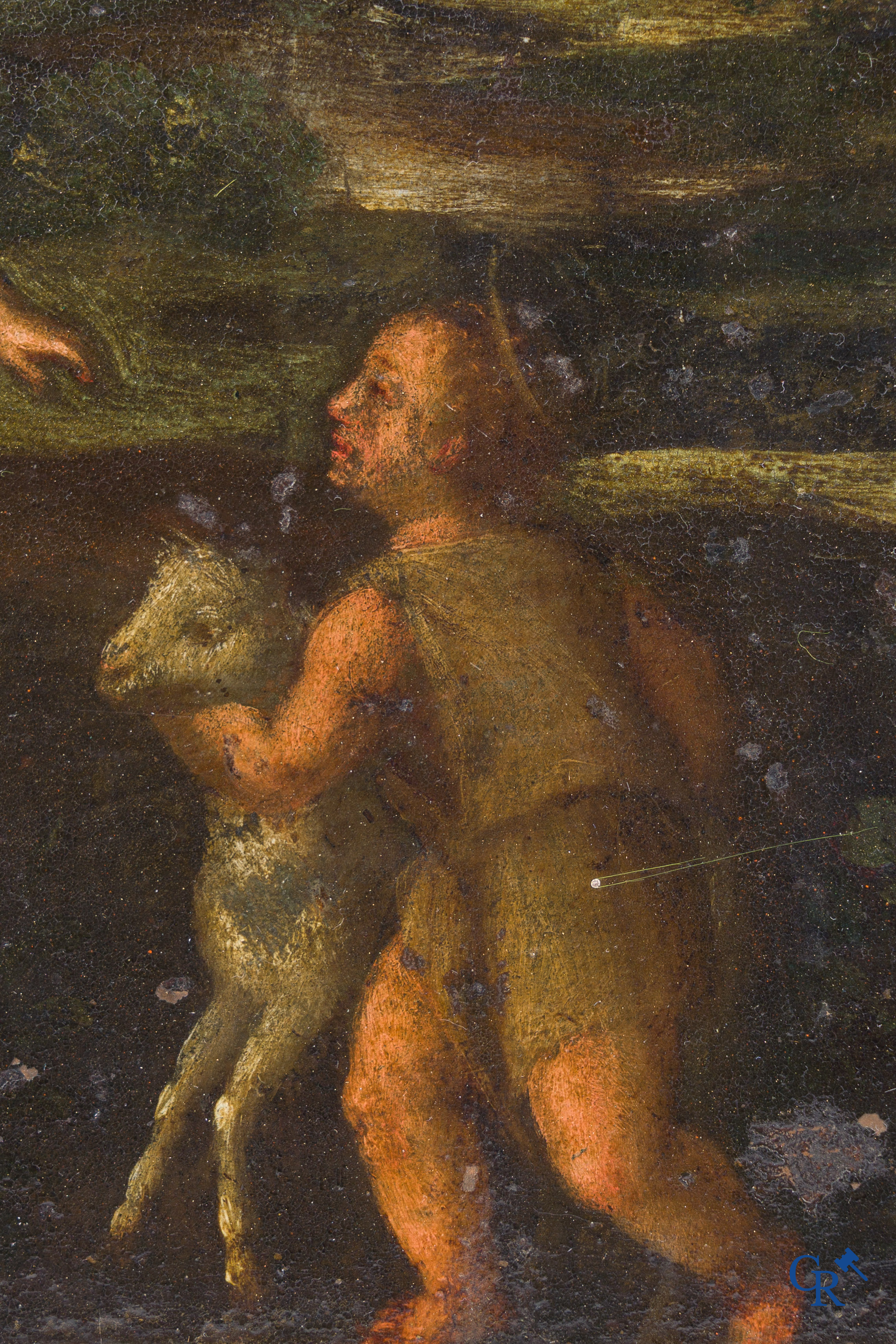 Antique religious painting. The Holy Mary, Jesus and Saint John the Baptist. Oil on copper. 18th-19th century.