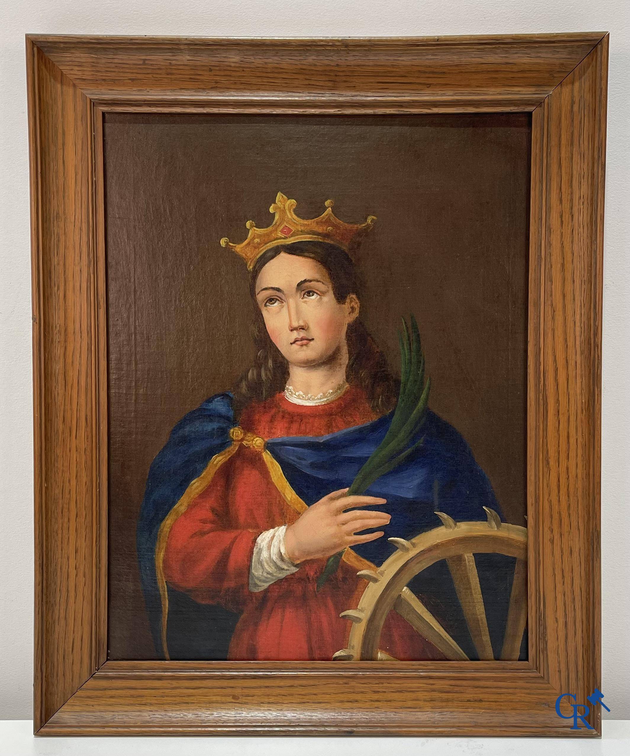 2 paintings, oil on canvas with images of St. Catharina. Circa 1940.