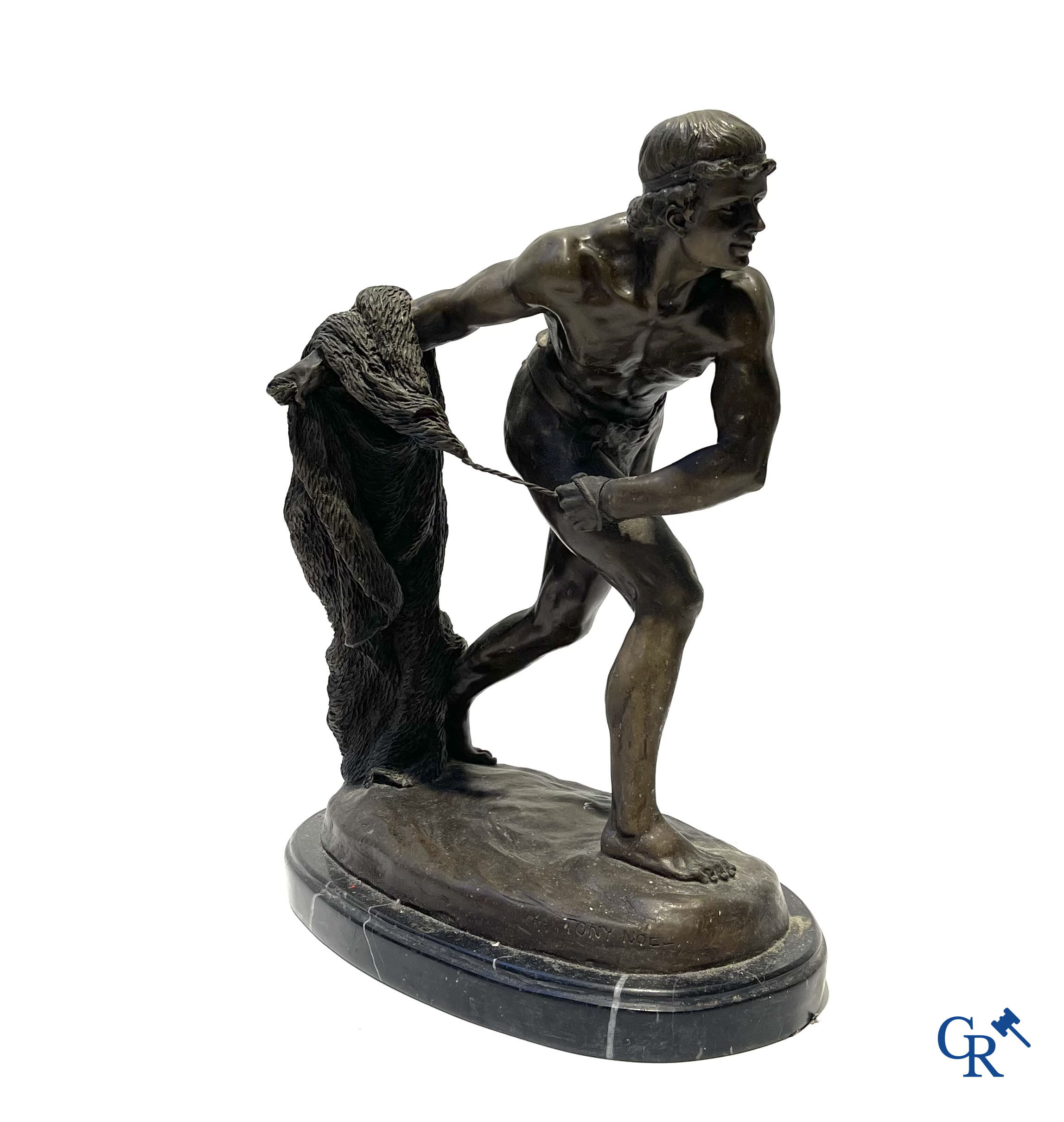 3 bronze statues after the antiques on a marble base. 20th century.