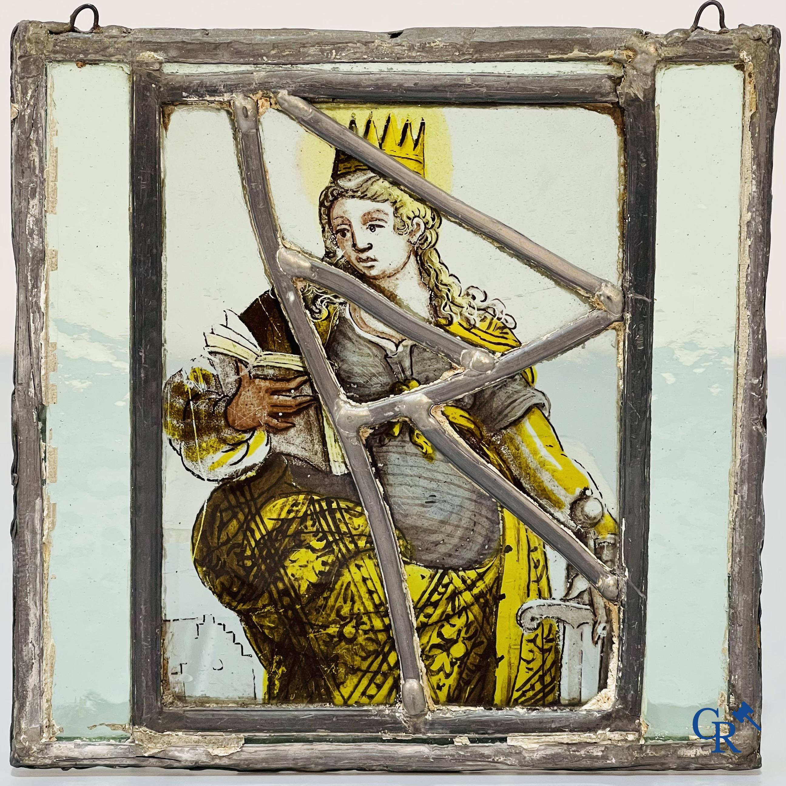 Un vitrail du XVIIème siècle de Sainte Catherine d'Alexandrie.