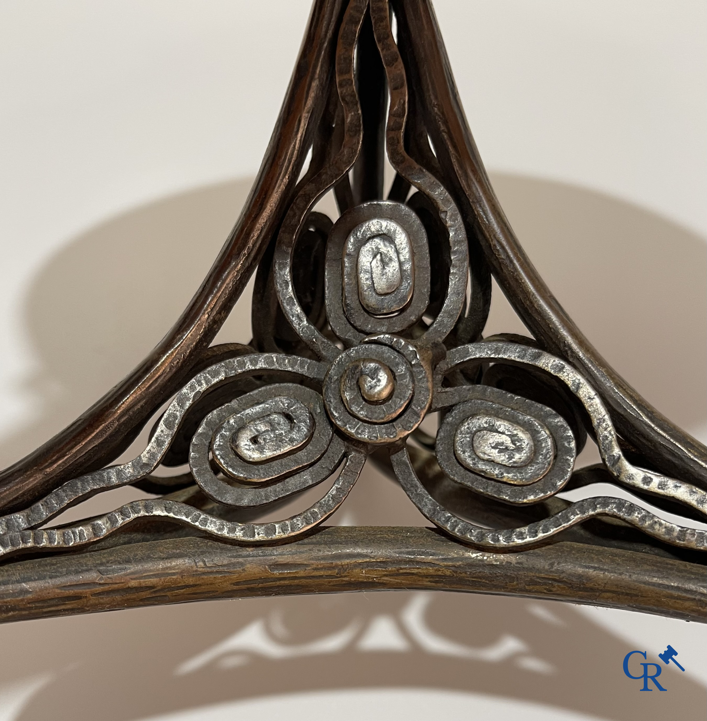 Camille Fauré (1874-1956), A large Art Deco vide poche in cloisonne on a finely hammered base in forging.