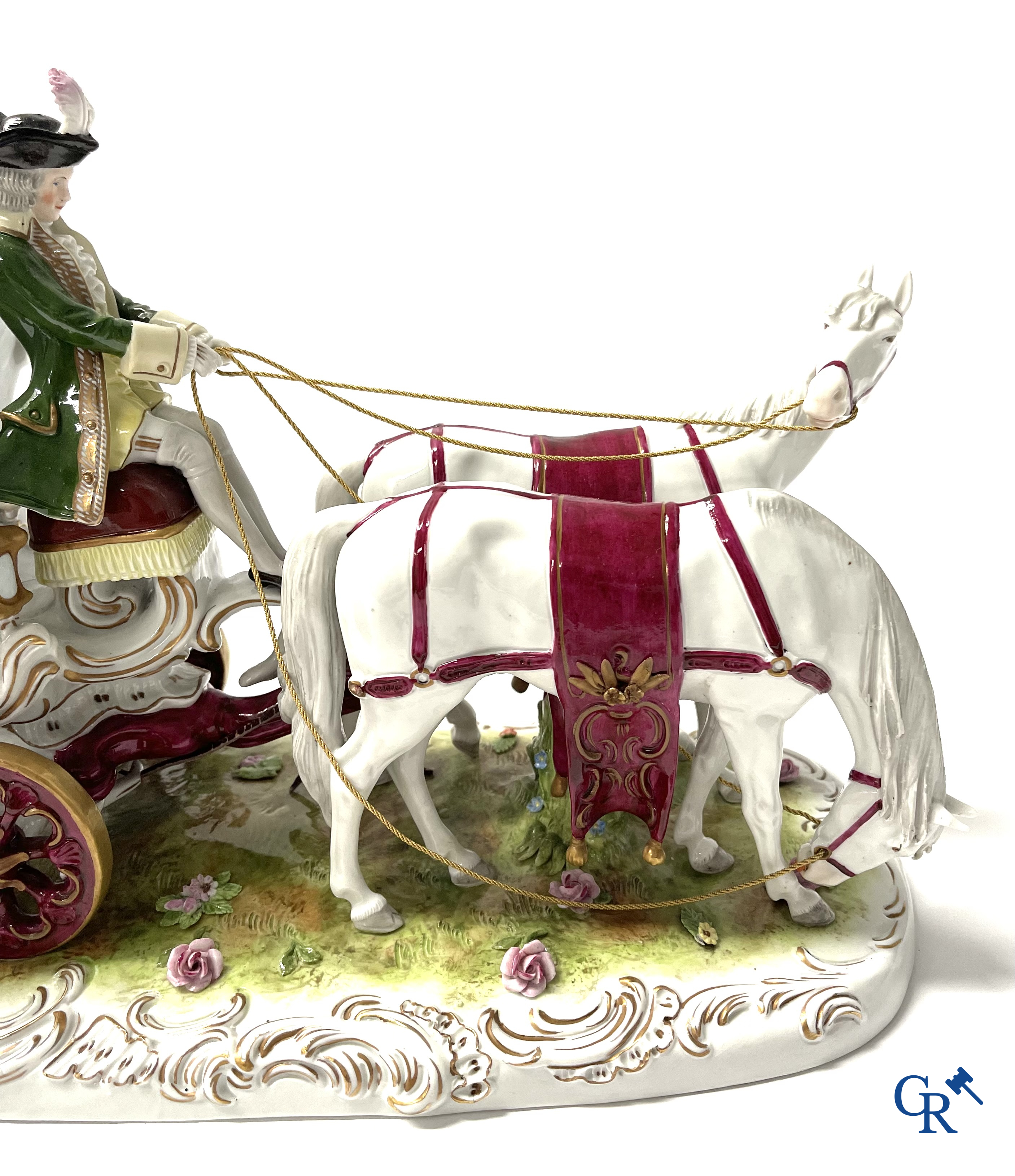 European porcelain. A large horse carriage in Saxon porcelain. Marked.