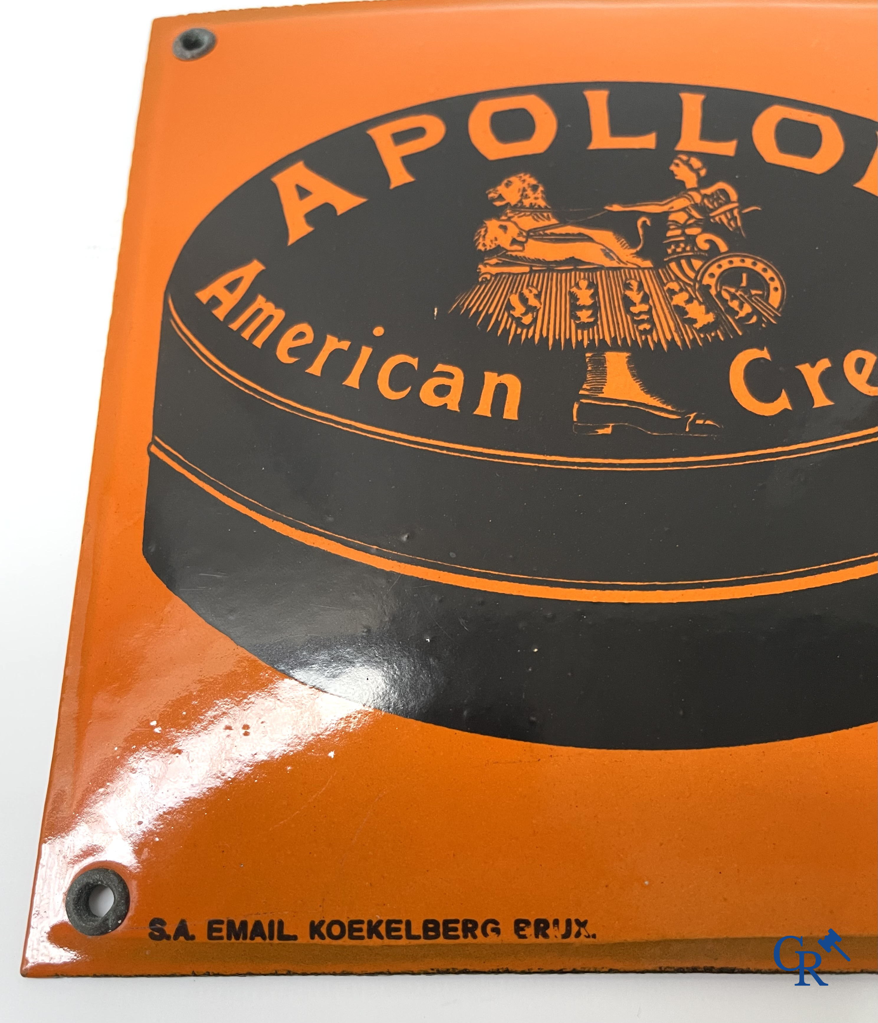 Apollon, American Cream. Emaille reclamebord voor schoensmeer. S.A. email. Koekelberg Bruxelles. 1932.
