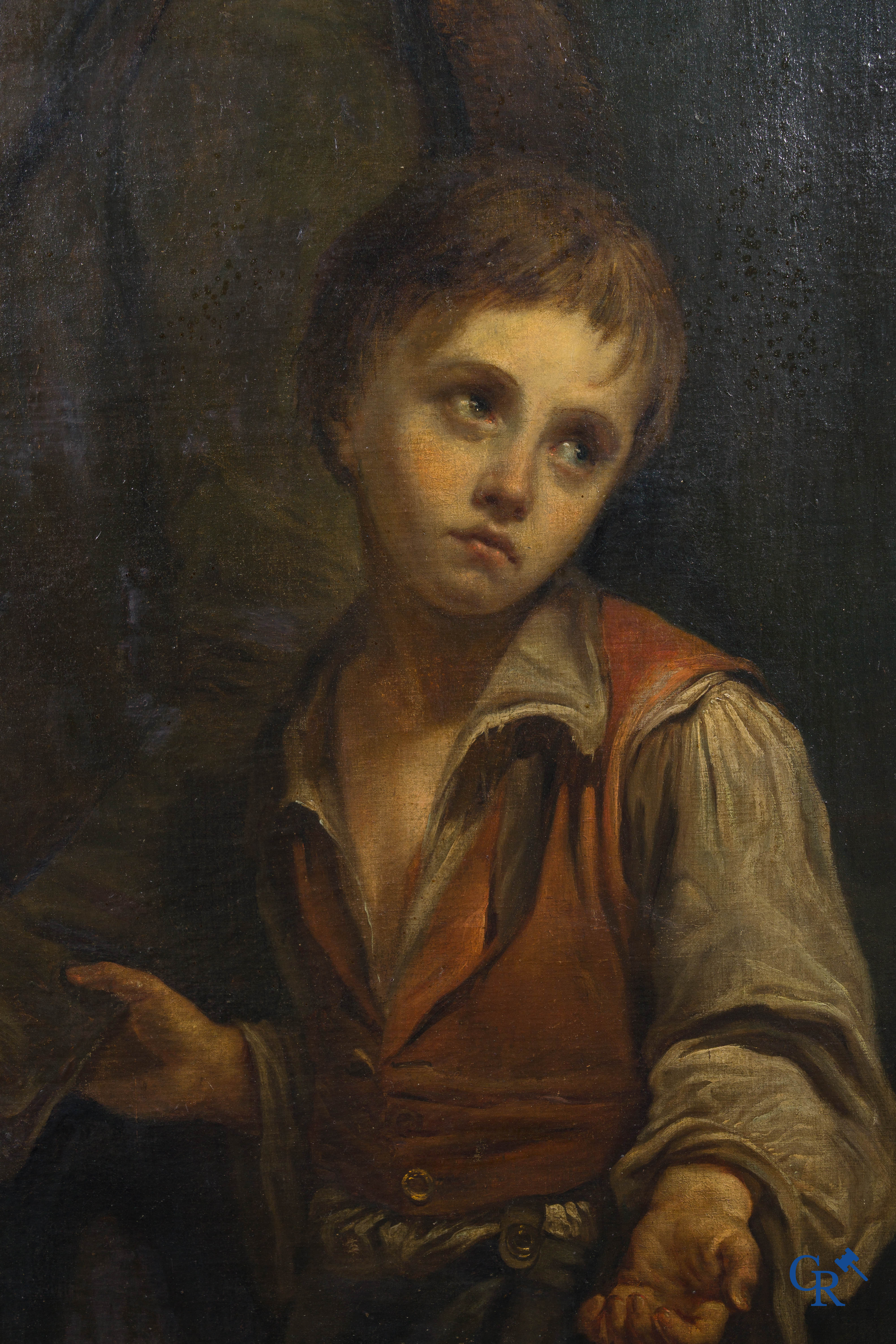 Edmond Dufour. Painter from Péronne, France. The beggars. Painting, oil on canvas in imposing gilded frame.