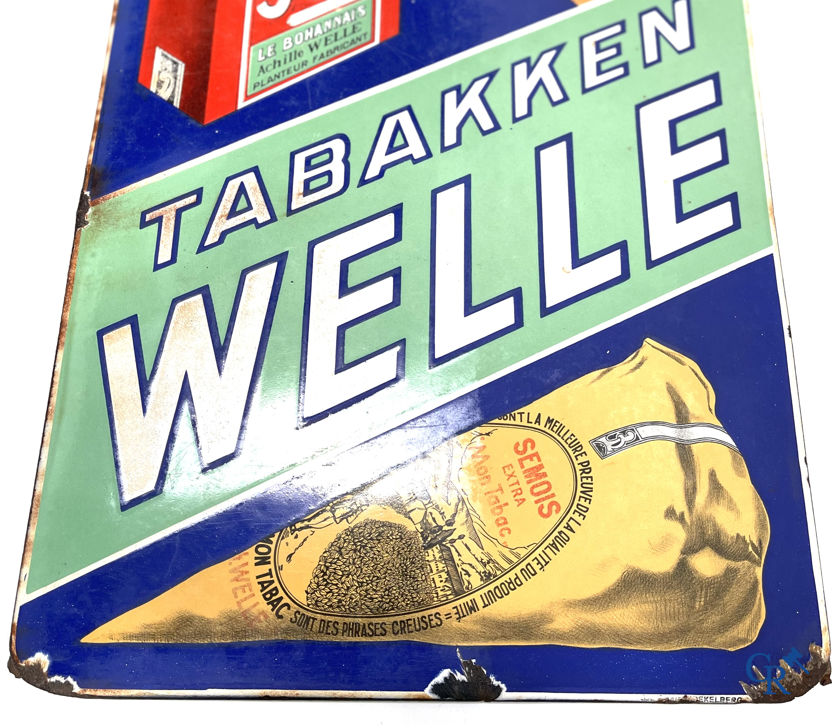 Tabacs Welle, enamel advertising sign for the tobacco of Achille Welle, Véritable Tabac de la Semois.