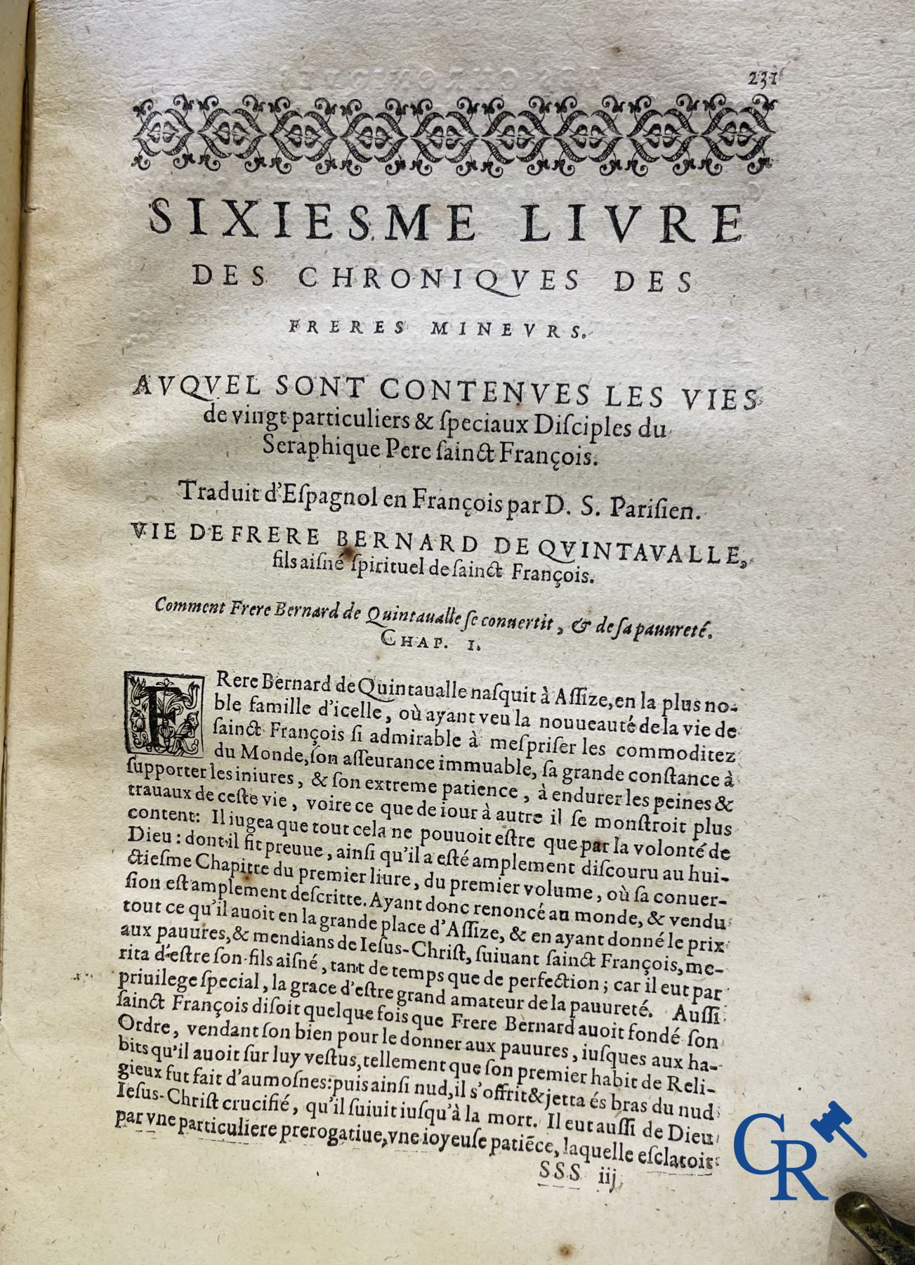 Livres anciens: Marcos de Lisboa, Chronique et institution de l'ordre du Père S. François, Paris 1608.