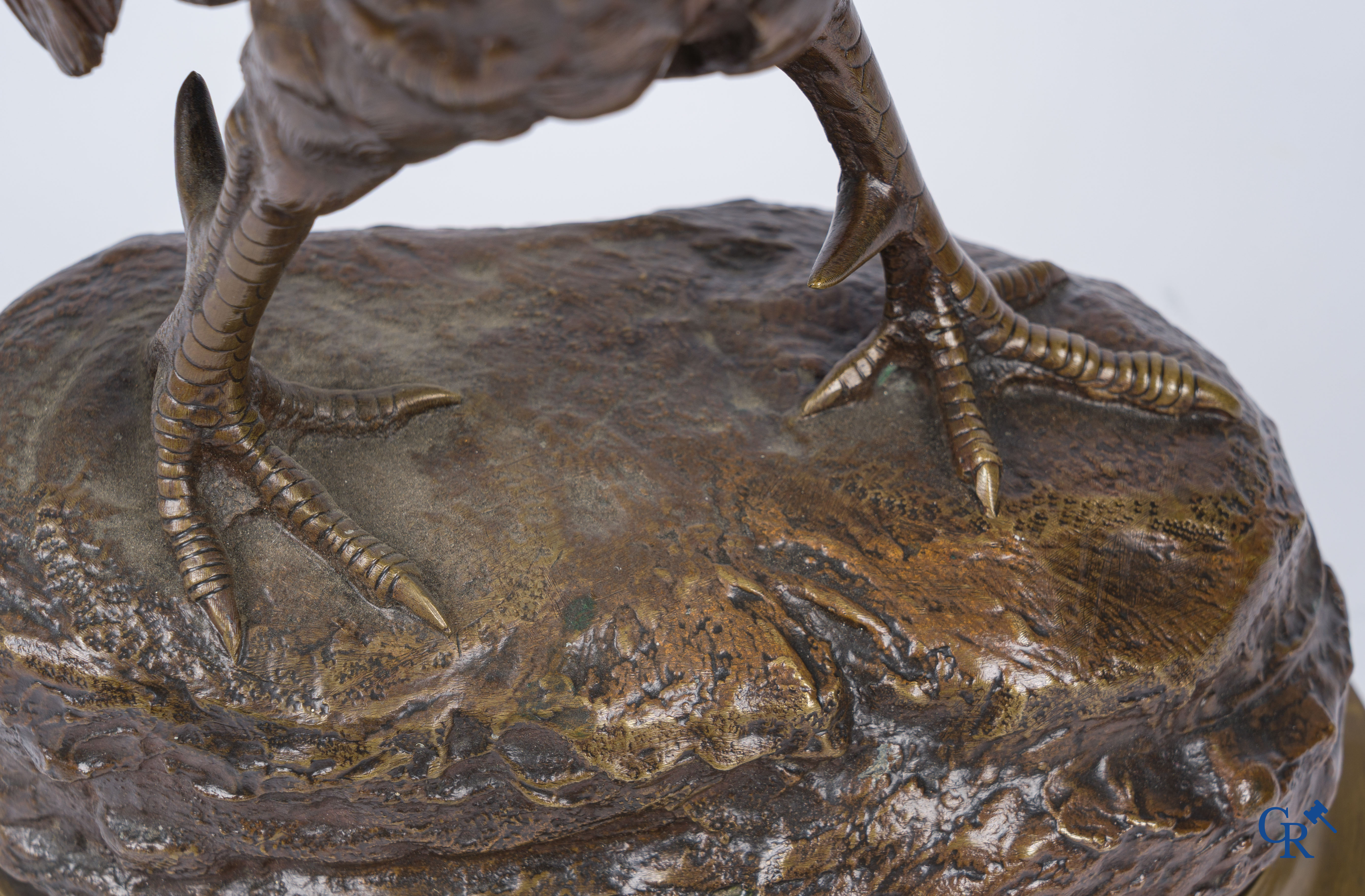 A Barye. Bronze rooster with brown patina. Signed. 19th century.