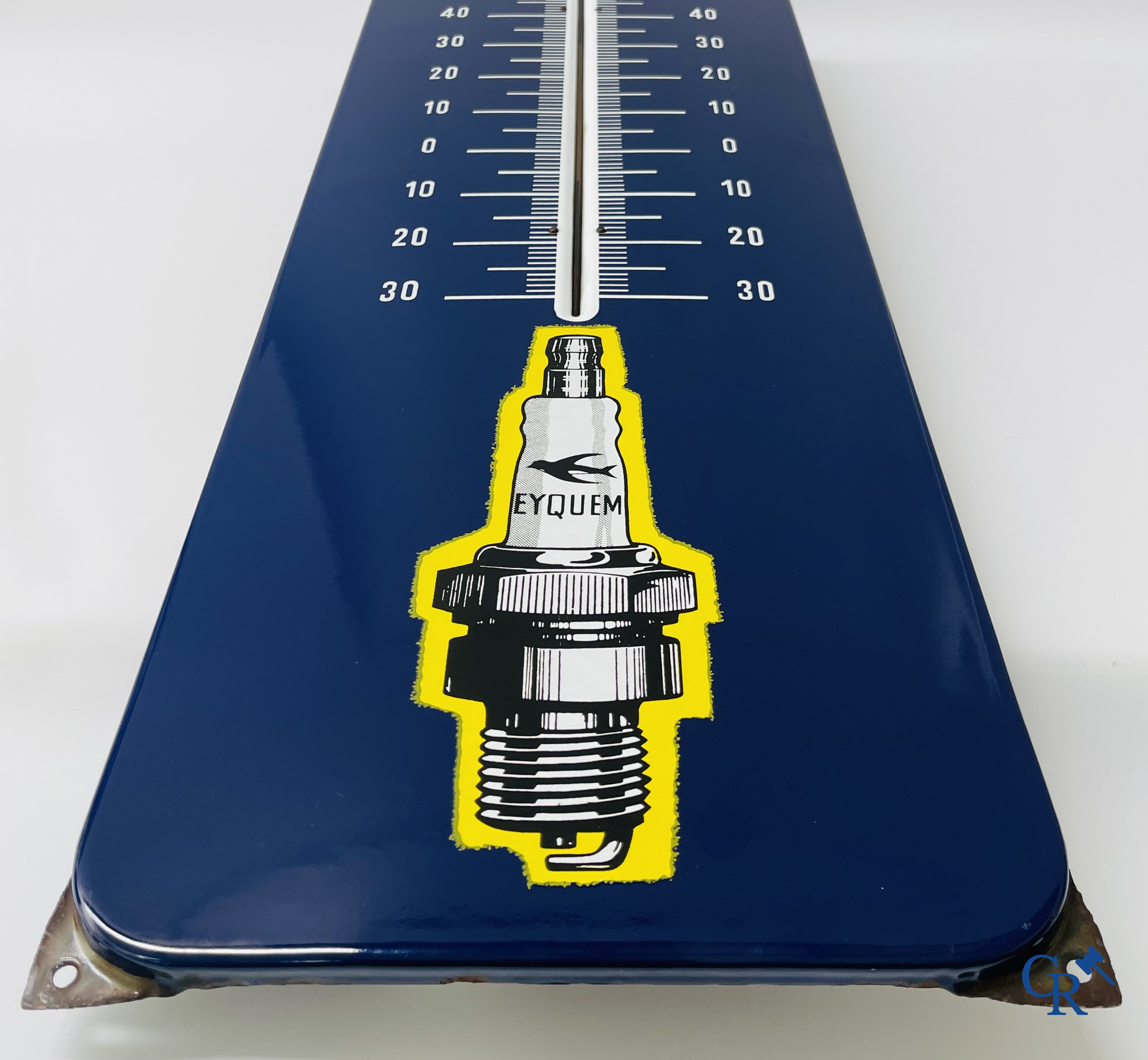 Bougies Eyquem, emaille reclamebord met ingewerkte thermometer. 60'er jaren.