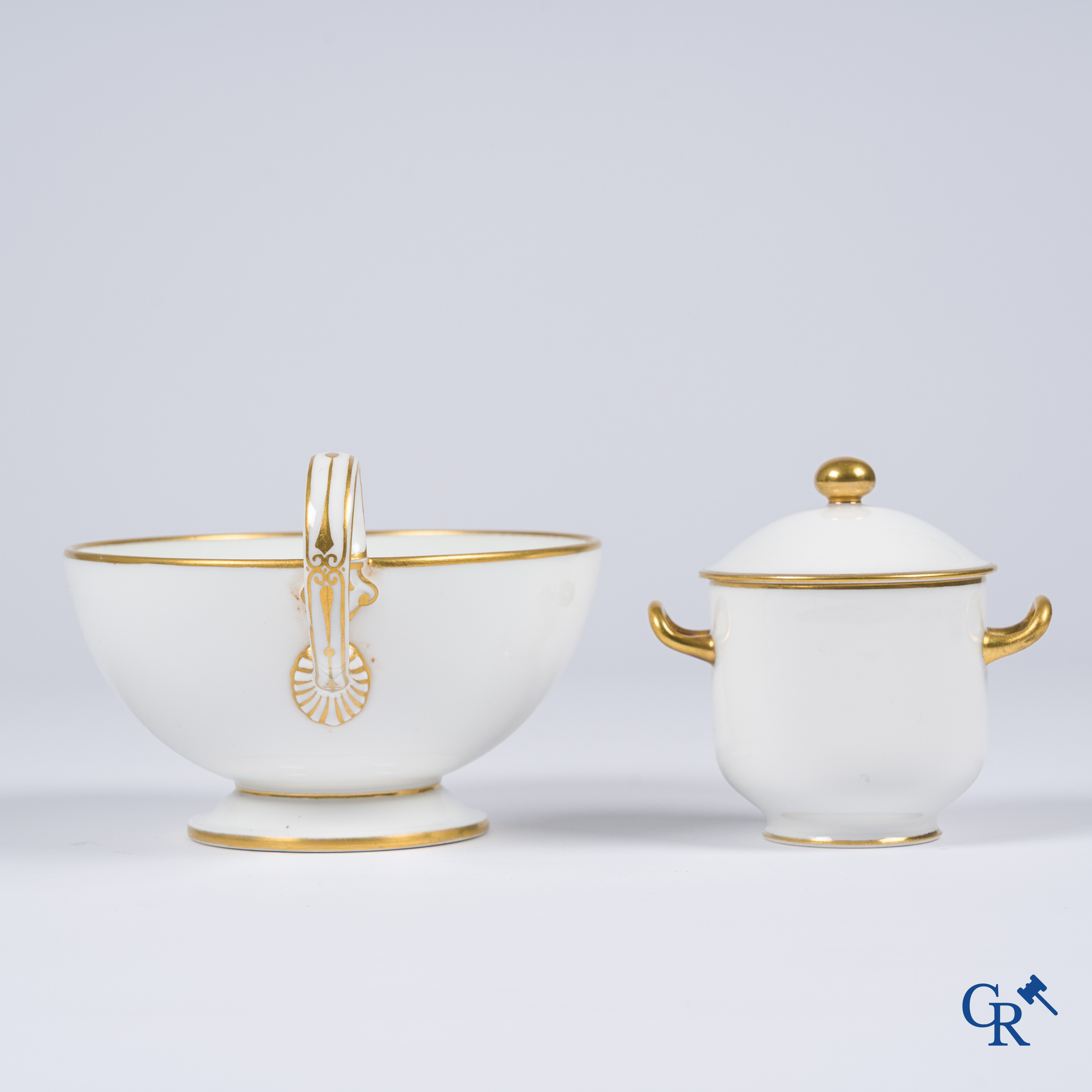 Sèvres, Napoléon III. Large cup and saucer, a small sugar pot attached. Marked and dated 1861, '64 and '67.