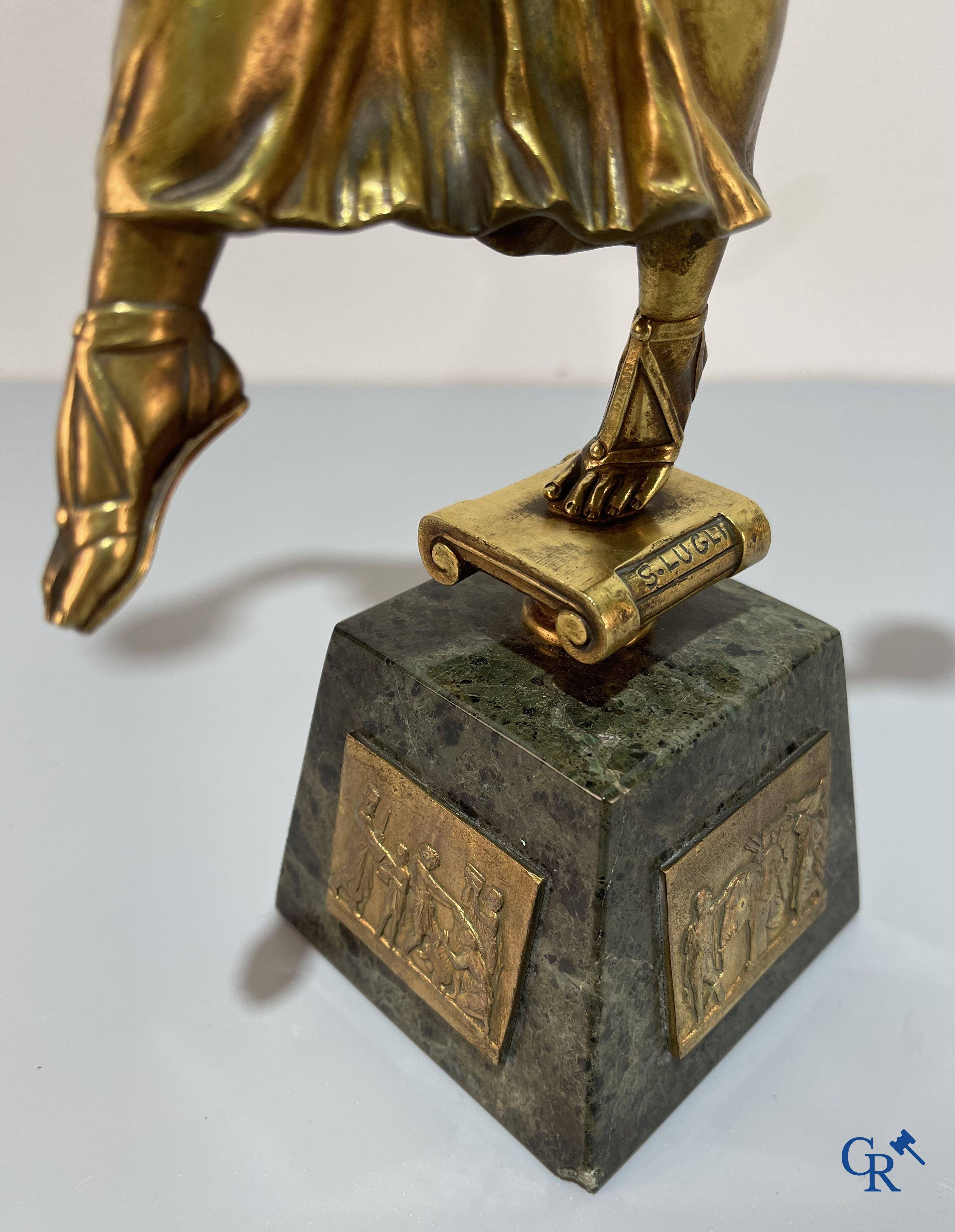 S. Lugli. A bronze Art déco representation of a dancer with tambourines. circa 1910-1920.
