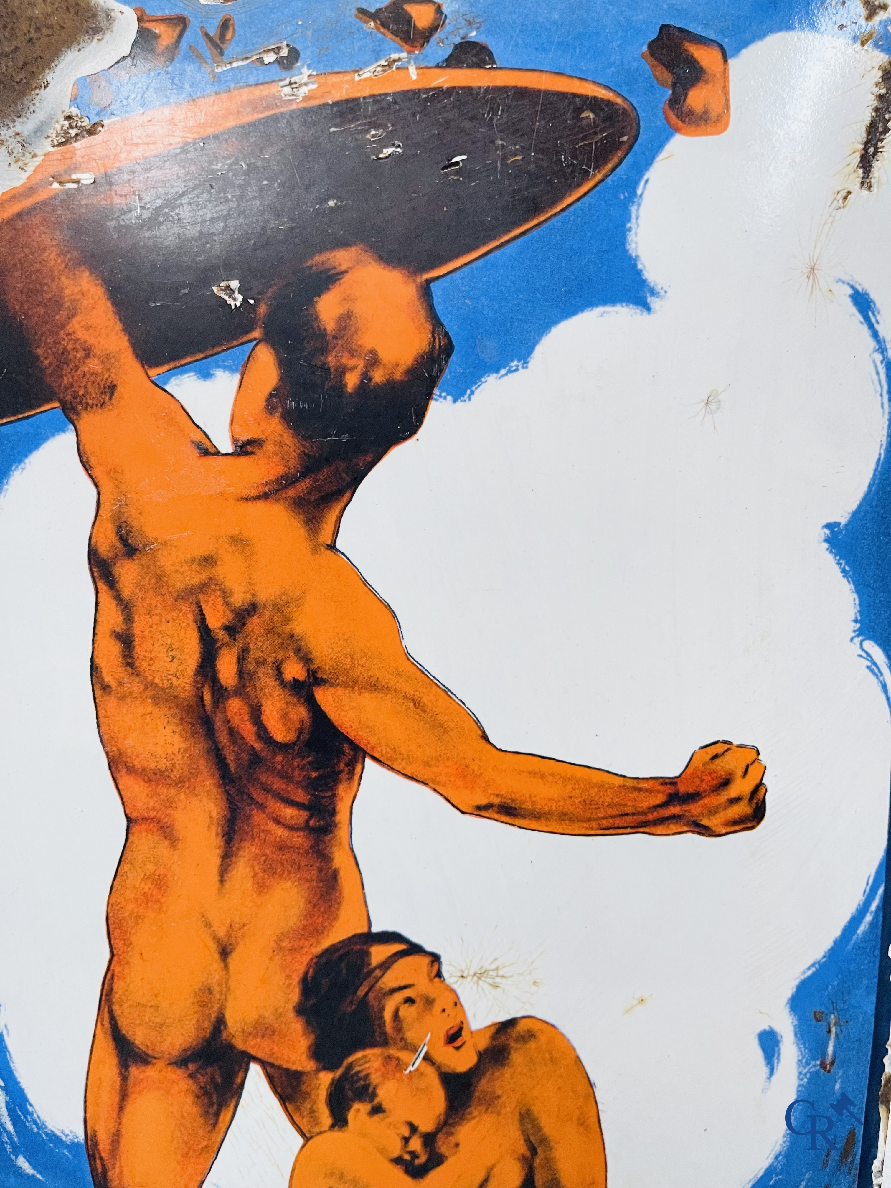 Prevoyance Sociale, enamel sign for Social Security insurances. Pyro-email Boos & Hahn. 1930's.