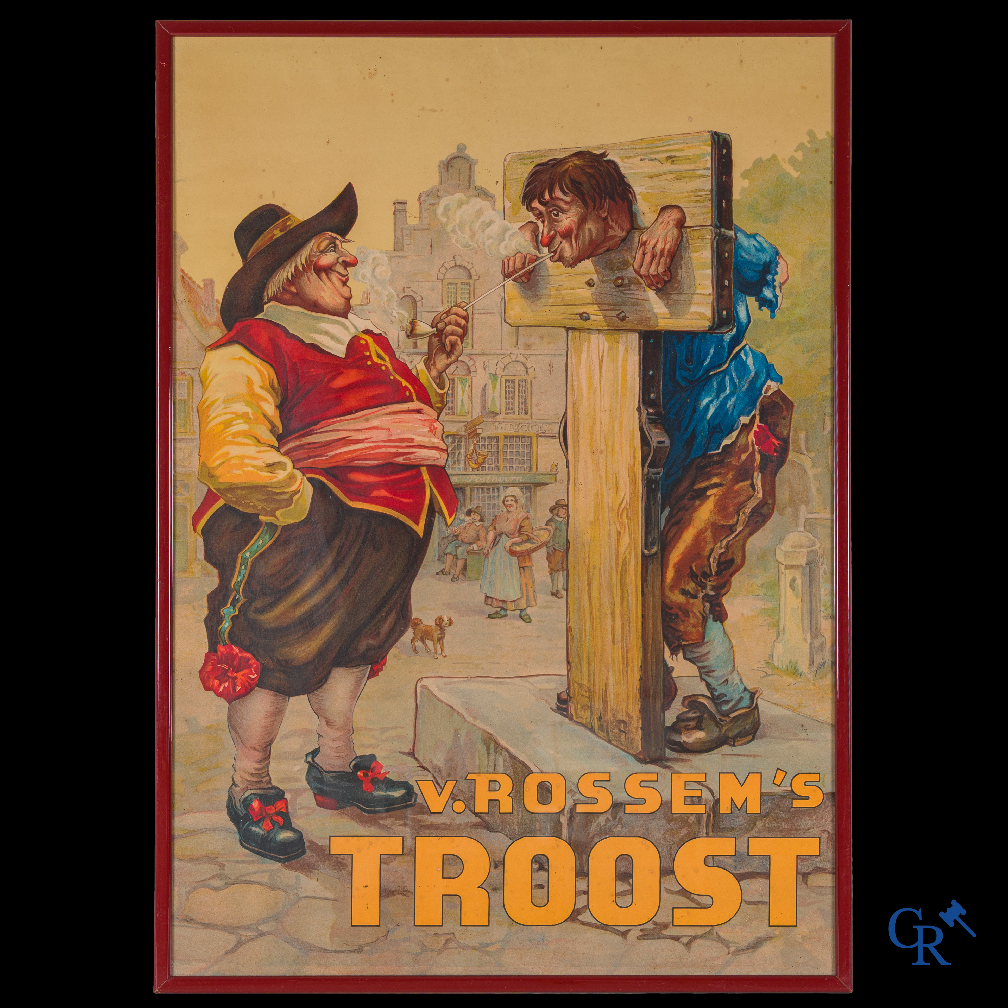Van Rossem's Troost, lithographie. Publiciteit voor de J.& A.C. van Rossem Koninklijke Tabaksfabriek te Rotterdam.