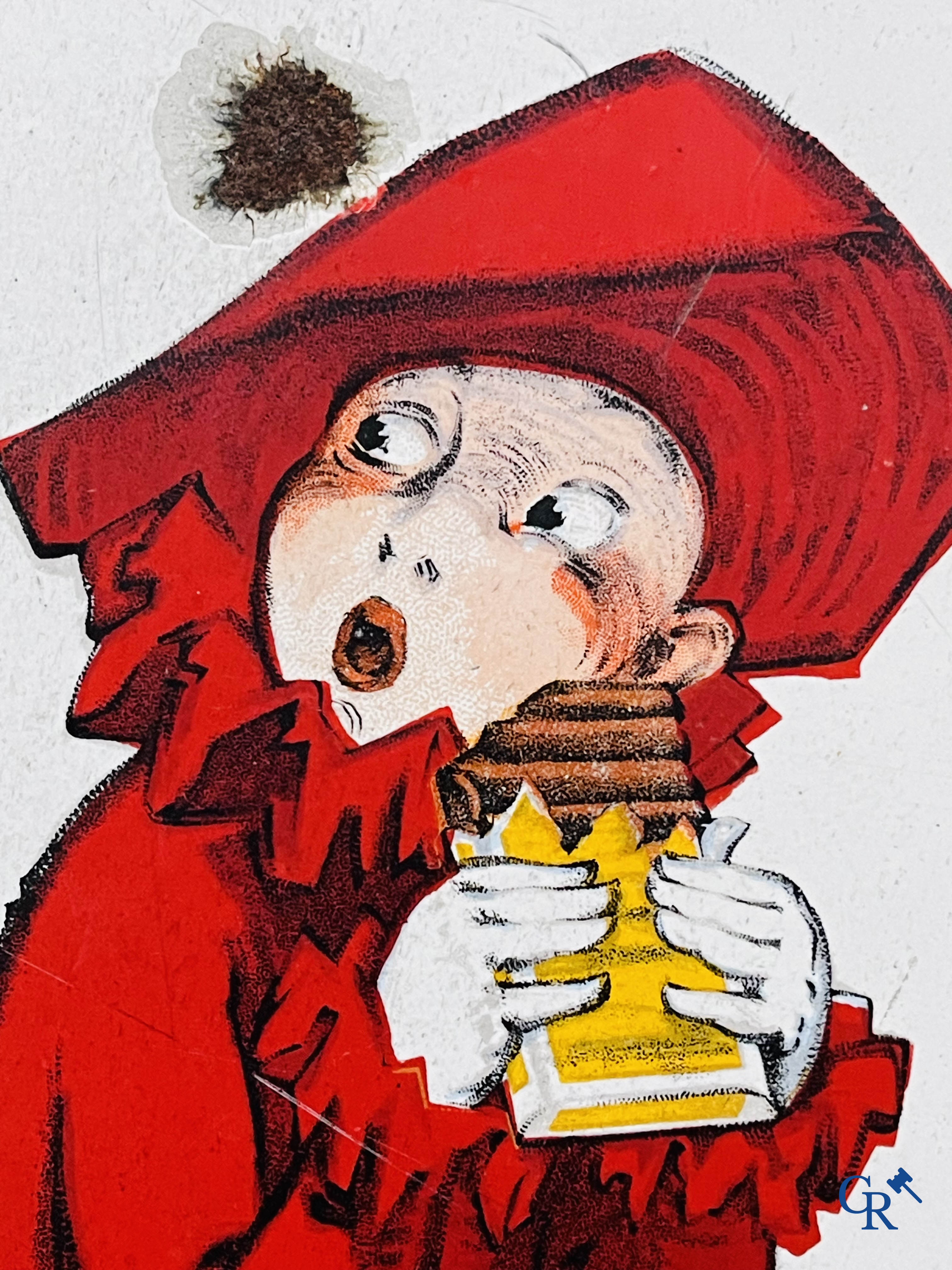 Chocolat Pupier, Enamel Advertising sign illustrated with the character designed by Jean D'Ylen. 1930's.