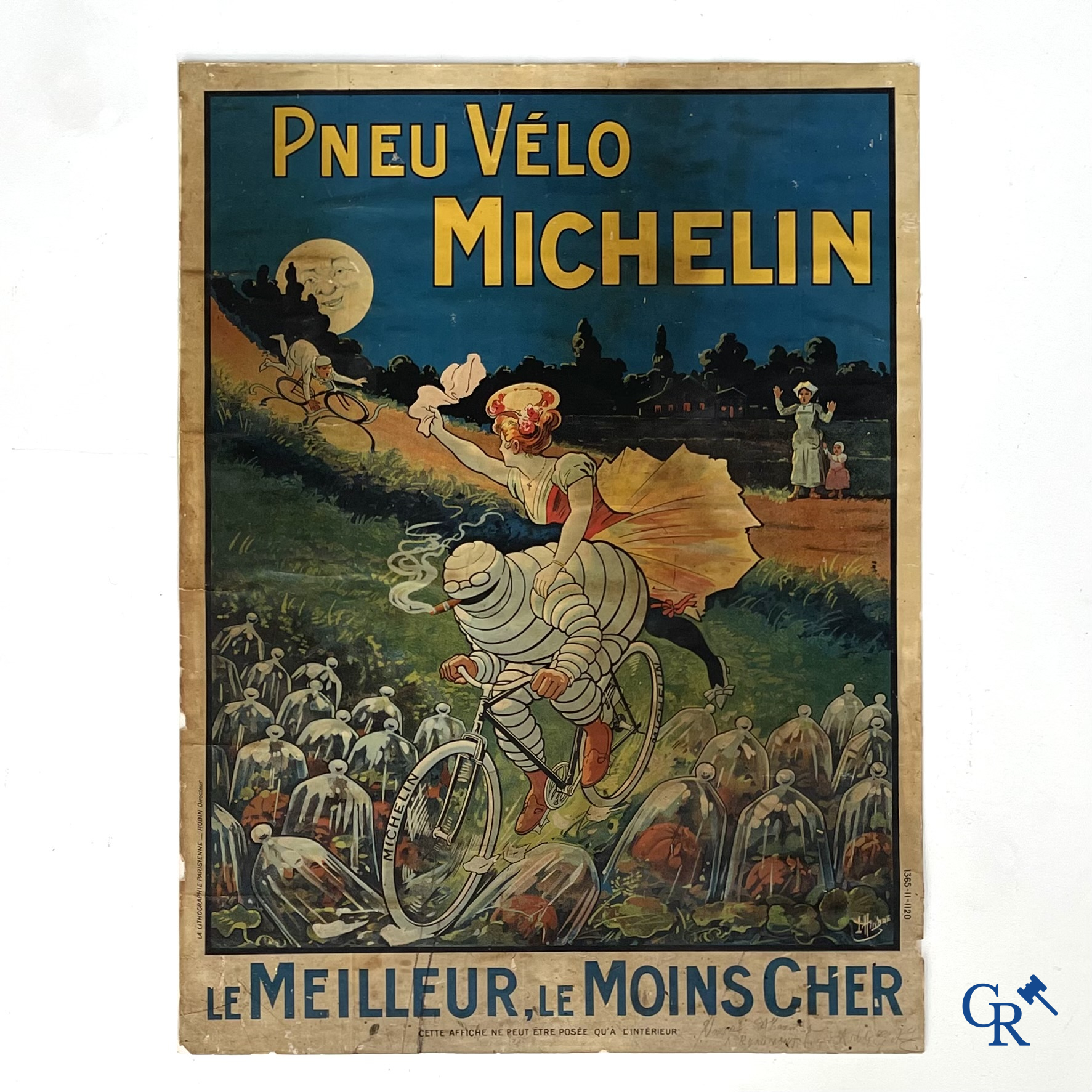 Léon Hingre (1860-1926) Pneu Vélo Michelin. Beautiful poster for Michelin bicycle tires. Around 1910.
