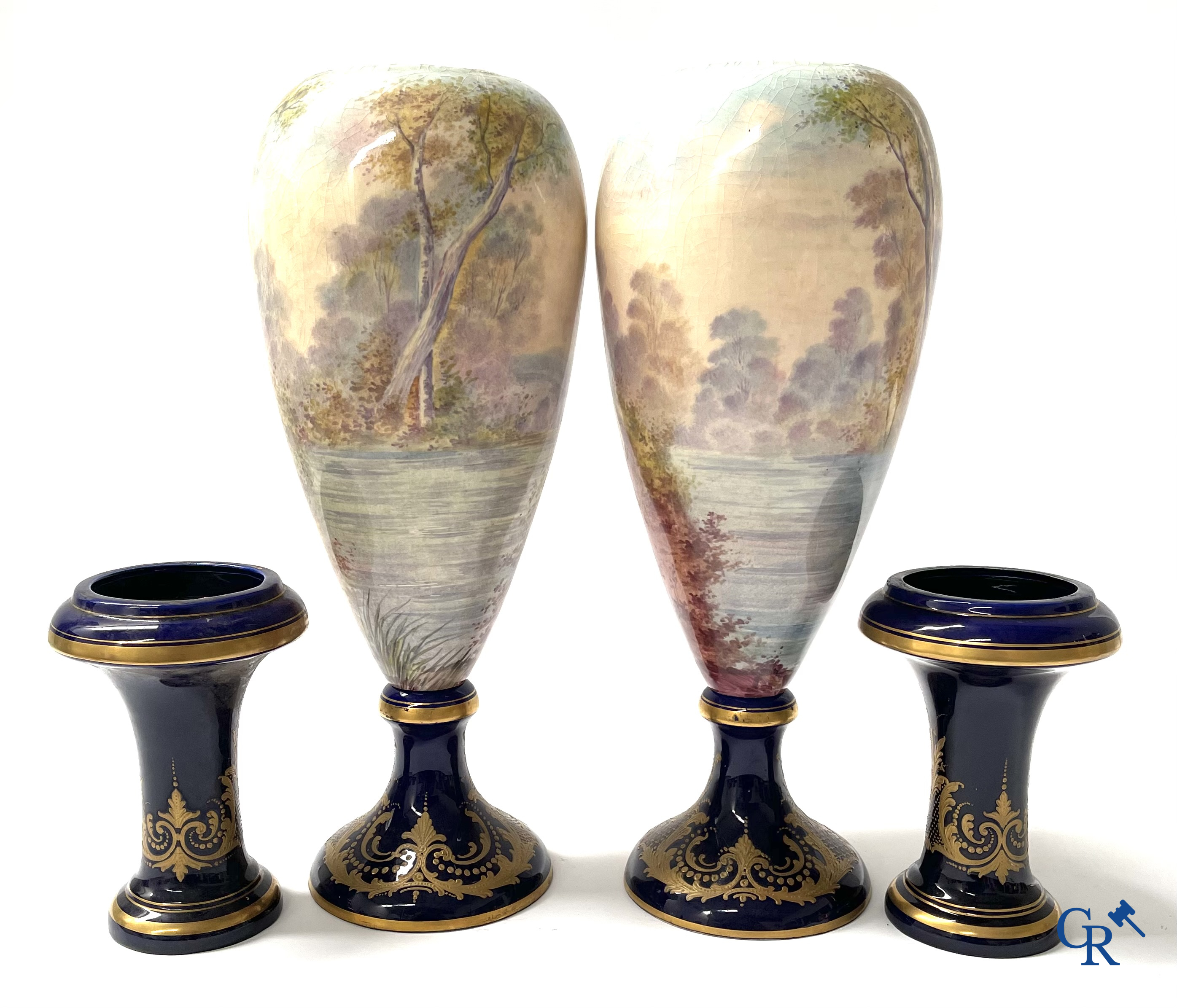 Sèvres, a large lot of Sèvres porcelain with bronze frames. Not mounted. Circa 1900.