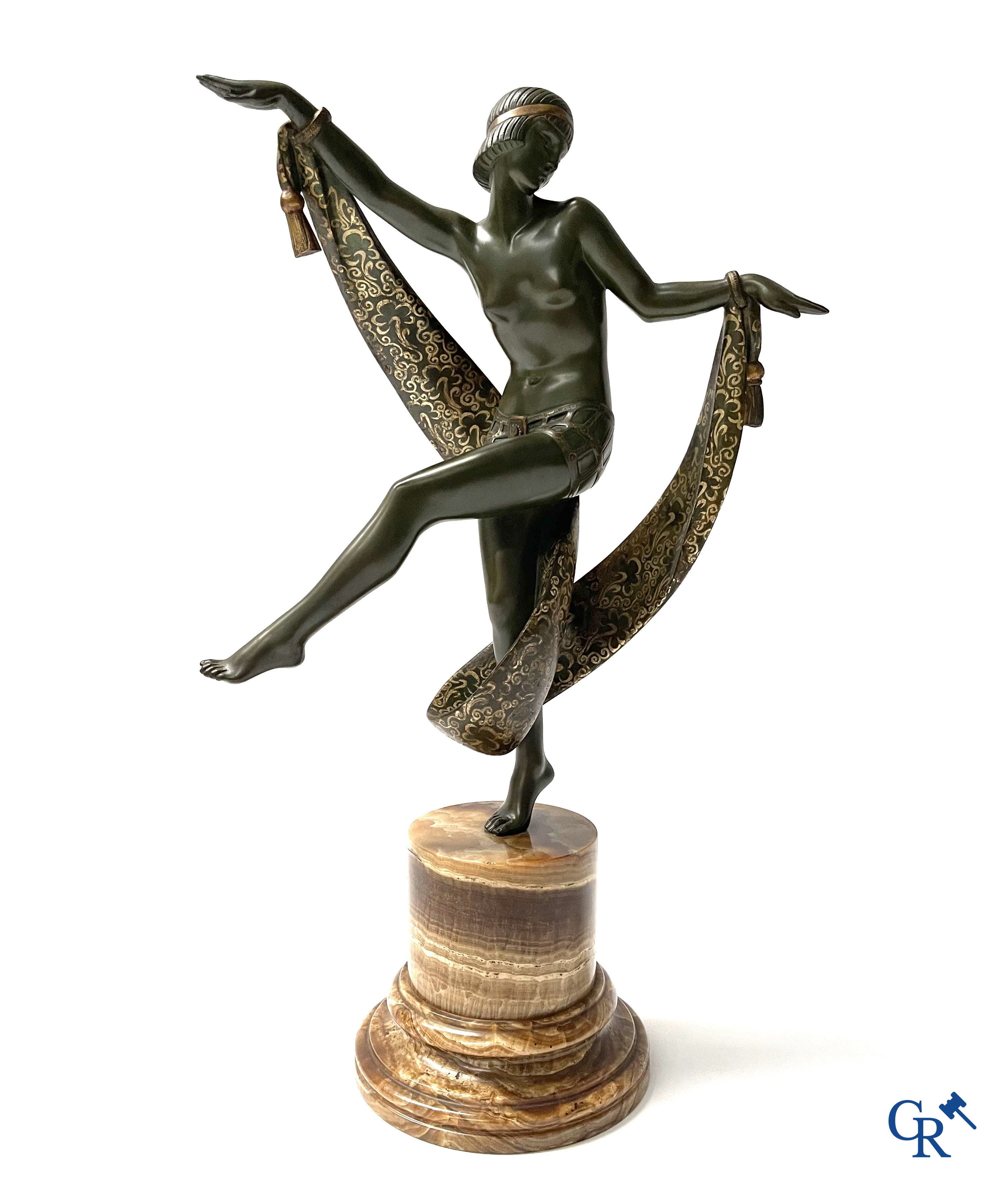 Fanny Rozet (1881-1921), Art Deco sculpture in patinated and damascened bronze. Signed.
