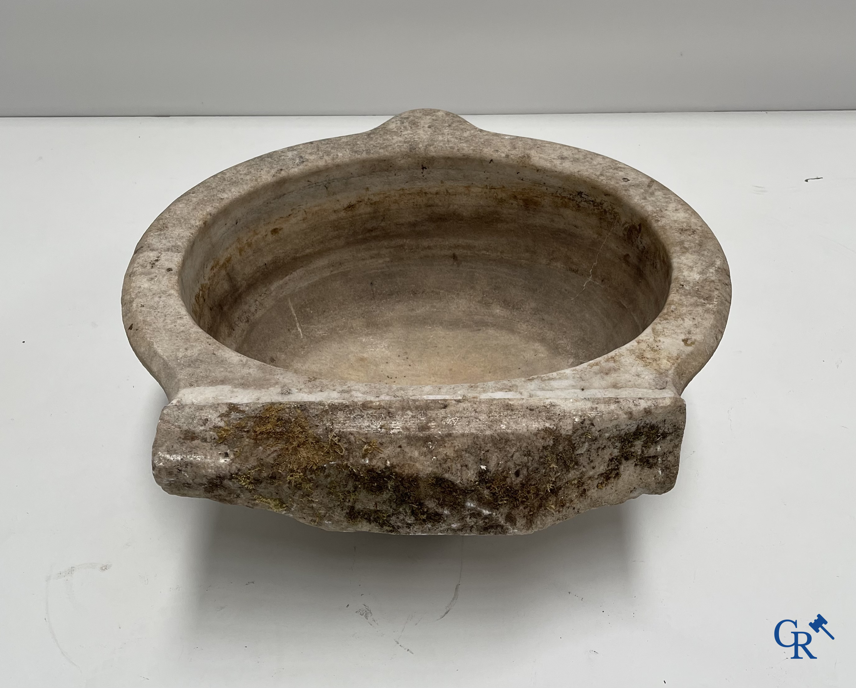 Exceptional large marble holy water barrel or font. 18th century.