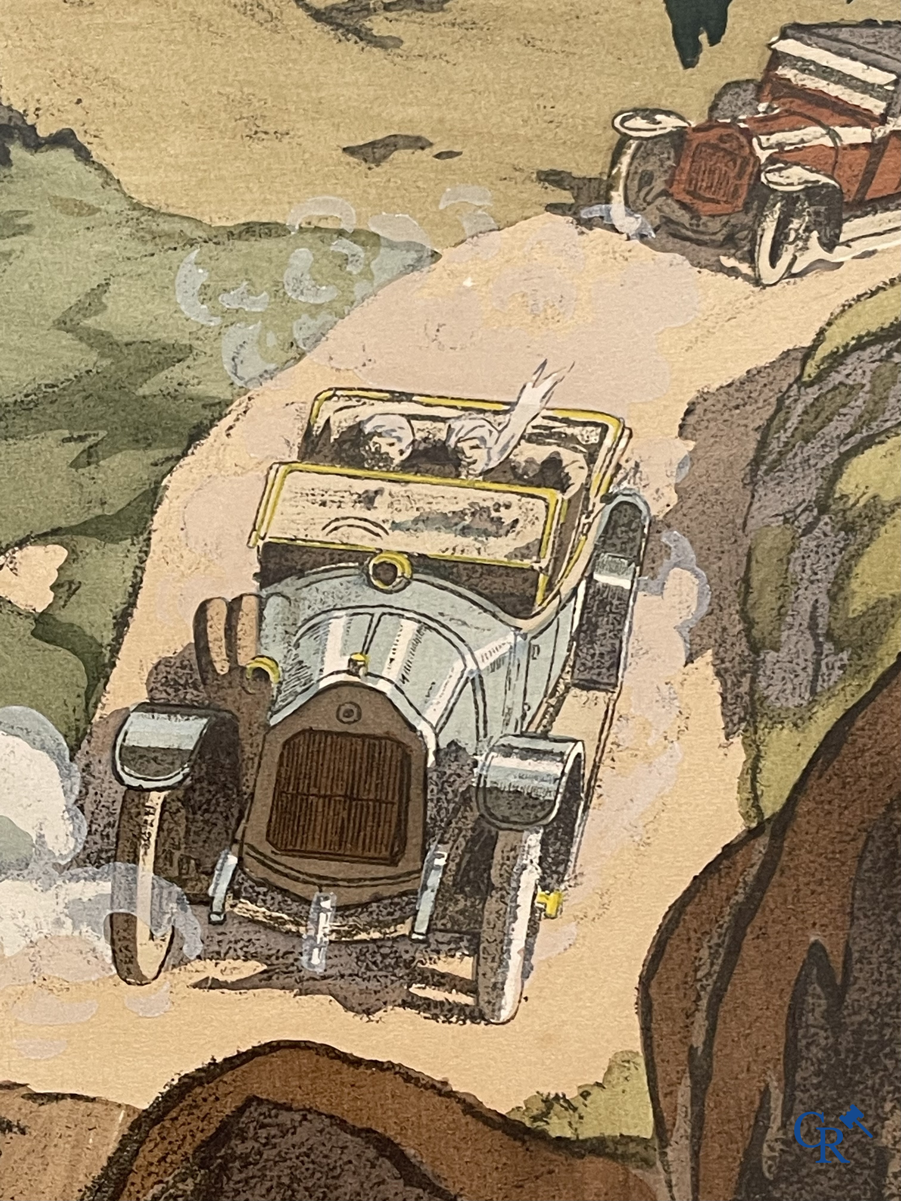 André Nevil, L'équipe "La Licorne" dans le Tour De France 1912. Colour lithography. Mabileau & Comp. Paris 1912.