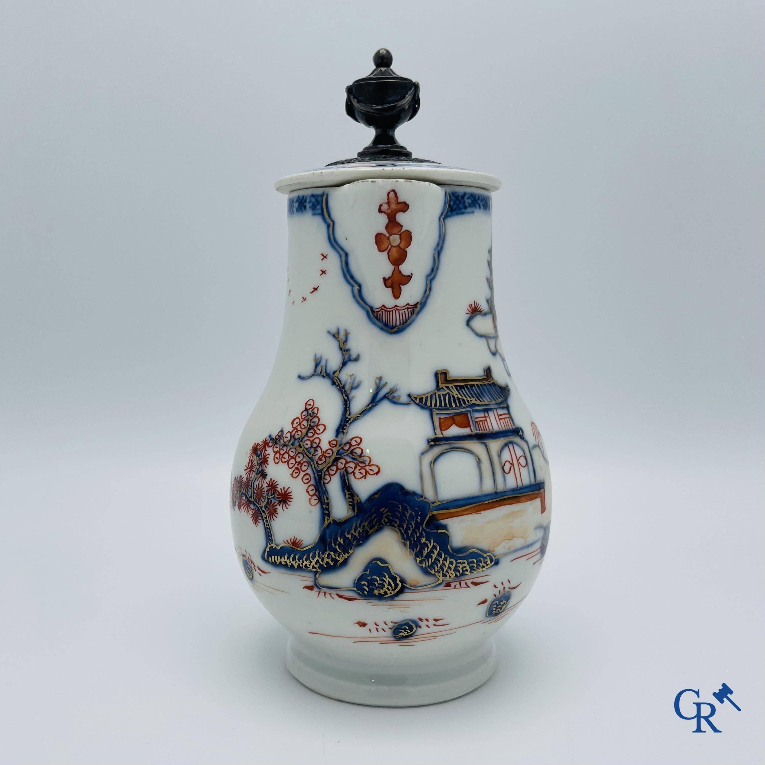 Asian Art: A Chinese silver mounted imari style lid jug. Qianlong period.