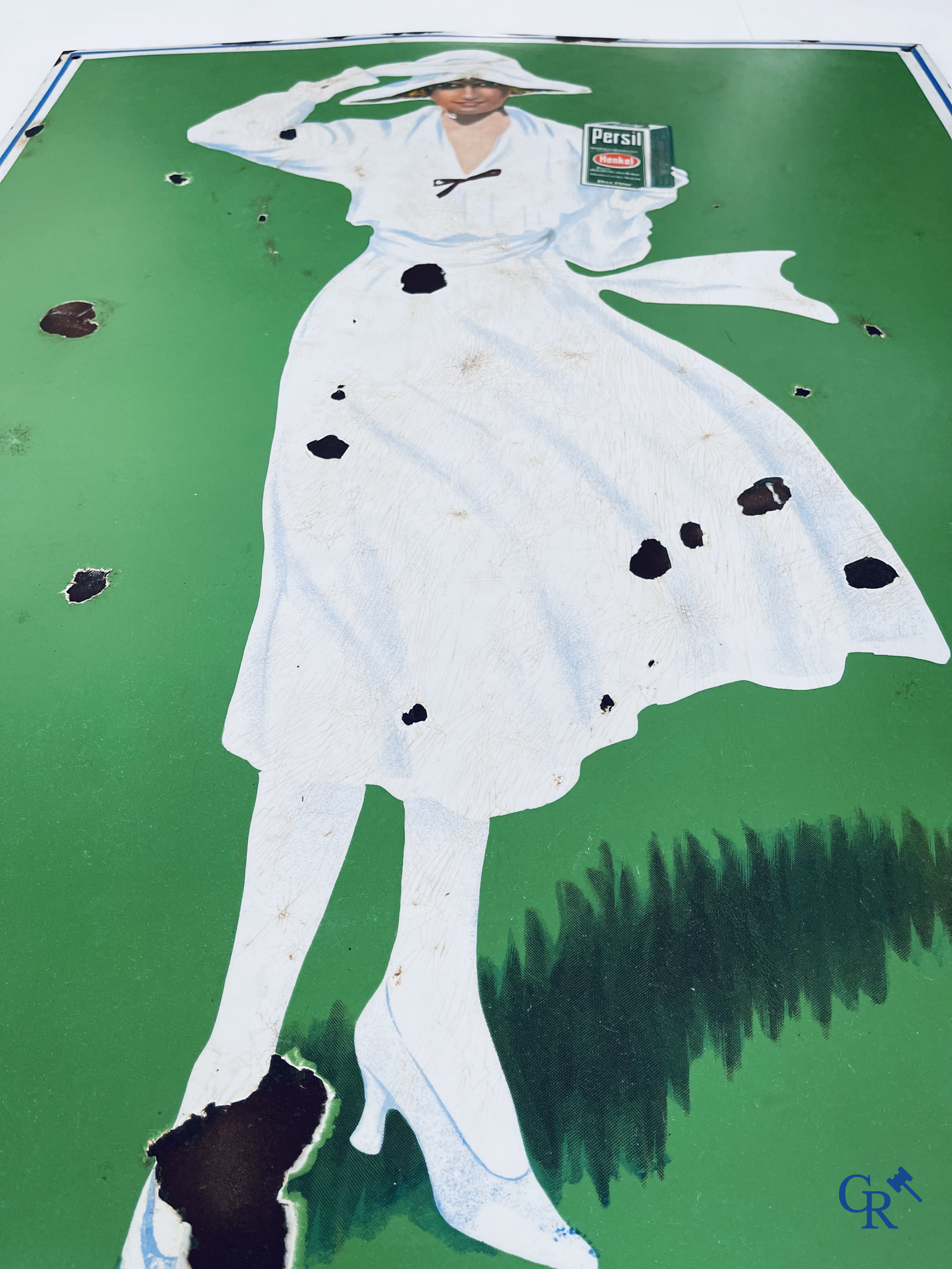 Persil, Groot emaille reclamebord met "De Weibe Dame" naar een ontwerp uit 1922 door Kurt Heiligenstaedt.