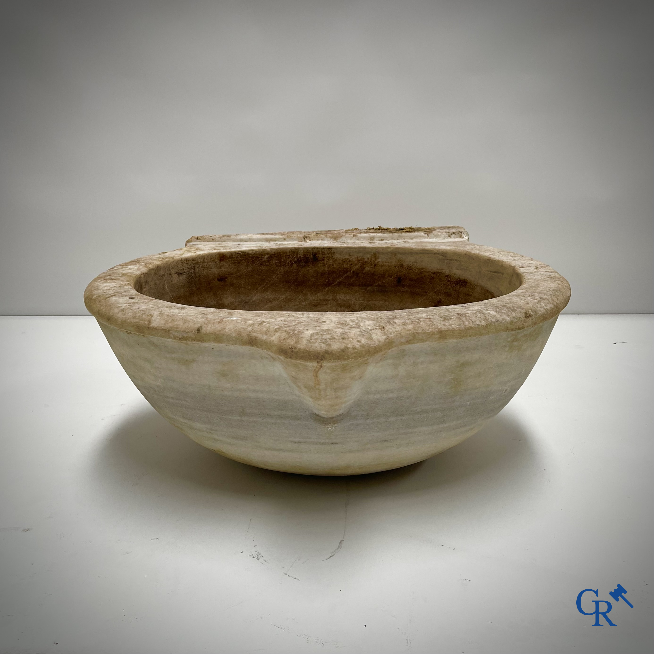 Exceptional large marble holy water barrel or font. 18th century.