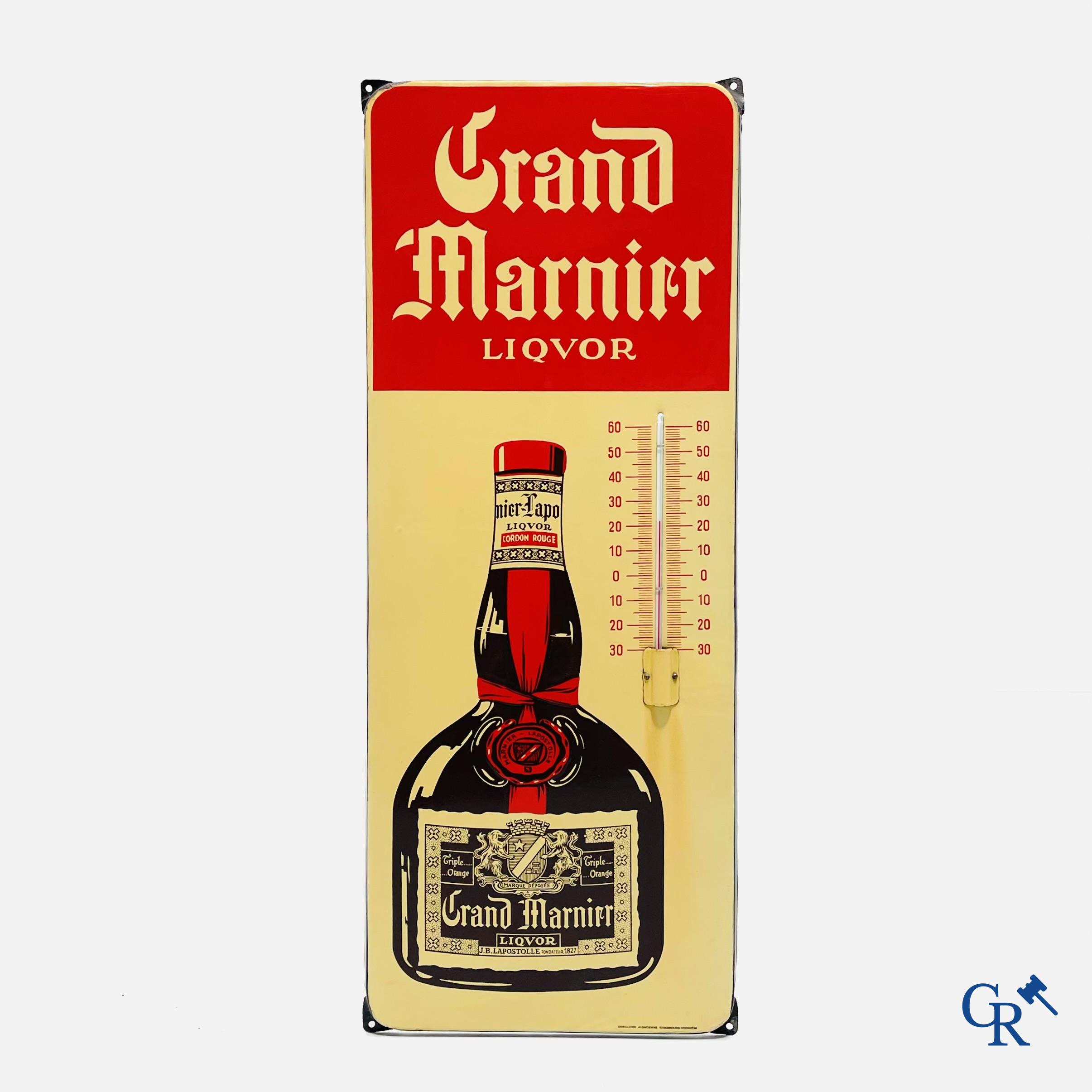 Grand Marnier, Large enamel publicity thermometer for the Grand Marnier liqueur. Enamel Alsacienne Strasbourg.