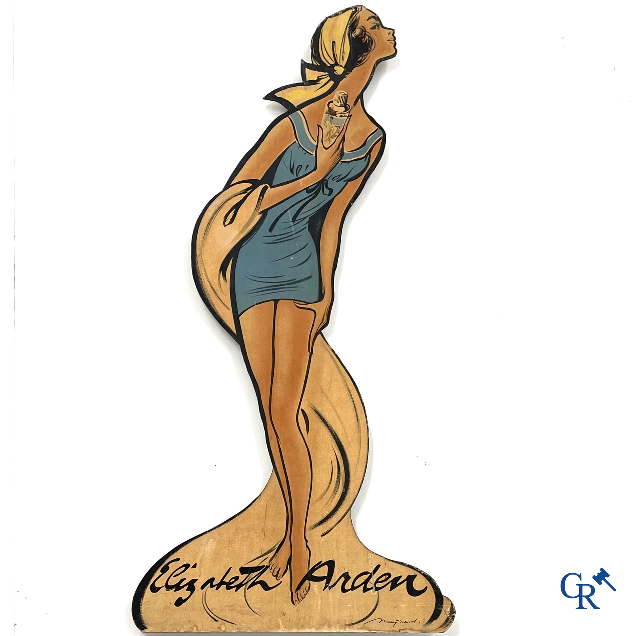 Elizabeth Arden, une grande publicité de vitrine pour les produits de beauté d'Elizabeth Arden. Vers 1950.