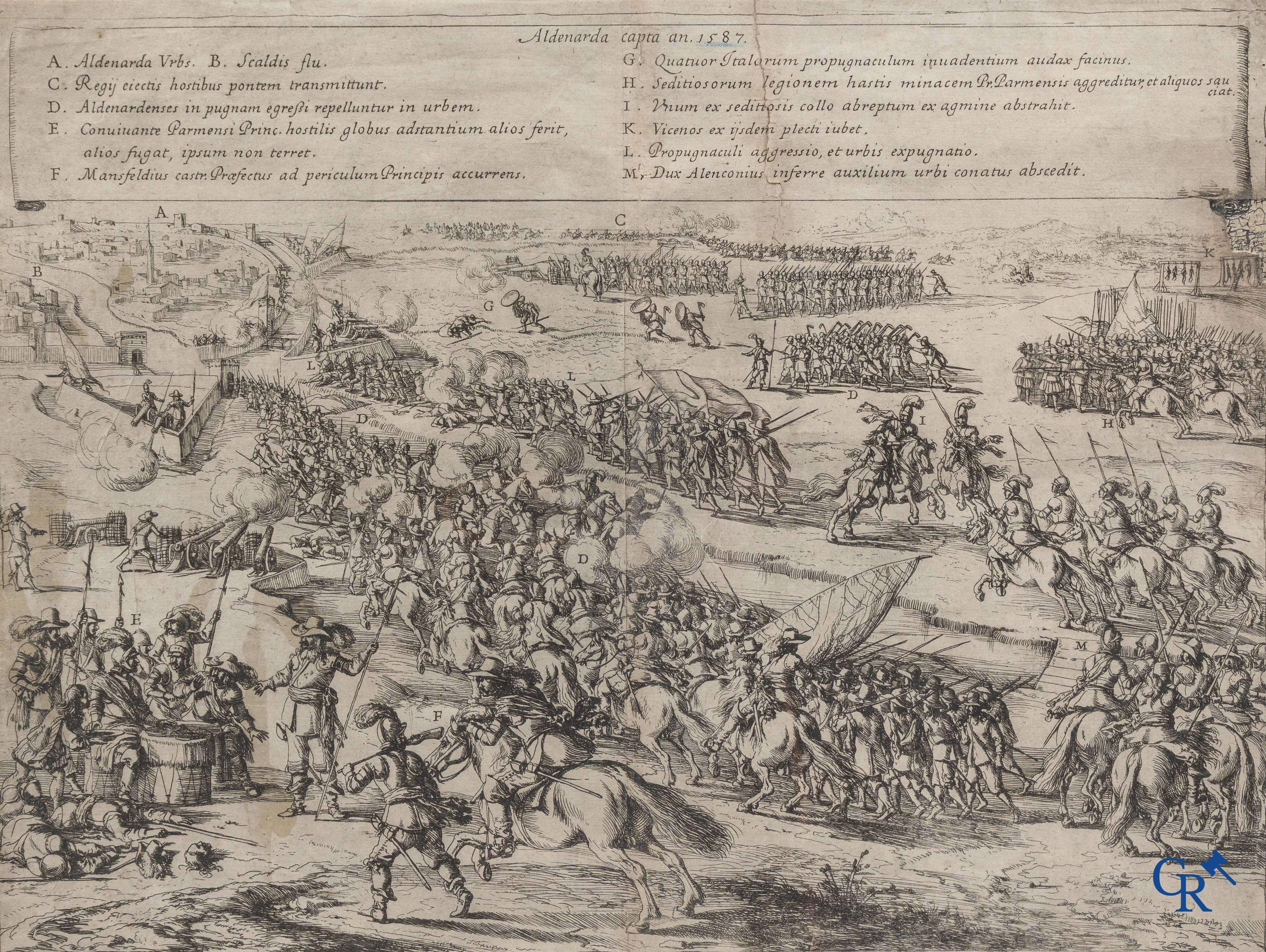 Oudenaarde, 7 antique maps, including battle plans, city and wall plans, etc. 17th-18th century.