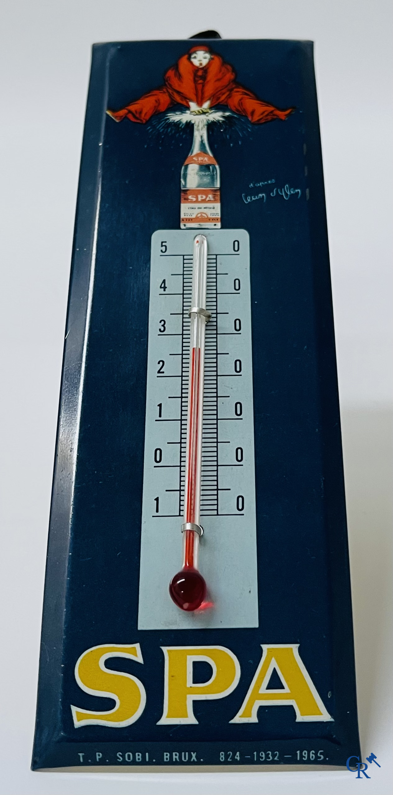 Spa, a publicity for Spa Tonic and a thermometer in printed metal for Spa, after a design by Jean D'Ylen.