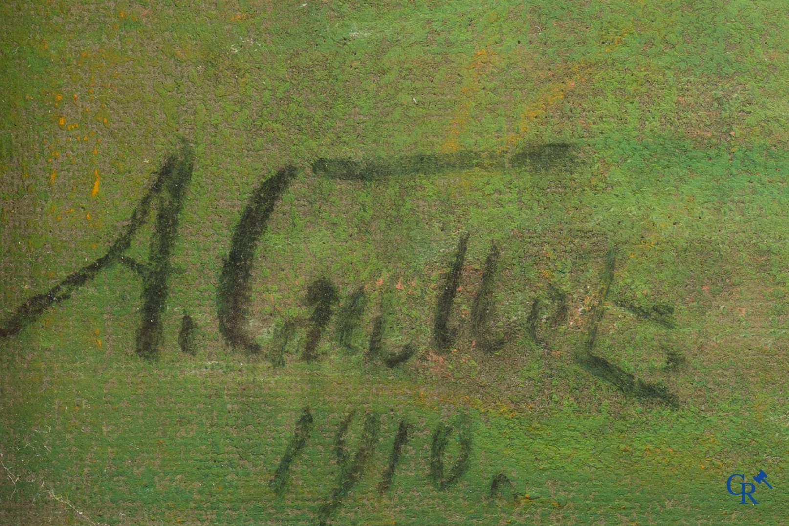 Albert Caullet. 2 donkeys at the fence. Pastel chalk on canvas. Signed and dated lower left, A. Caullet 1910.