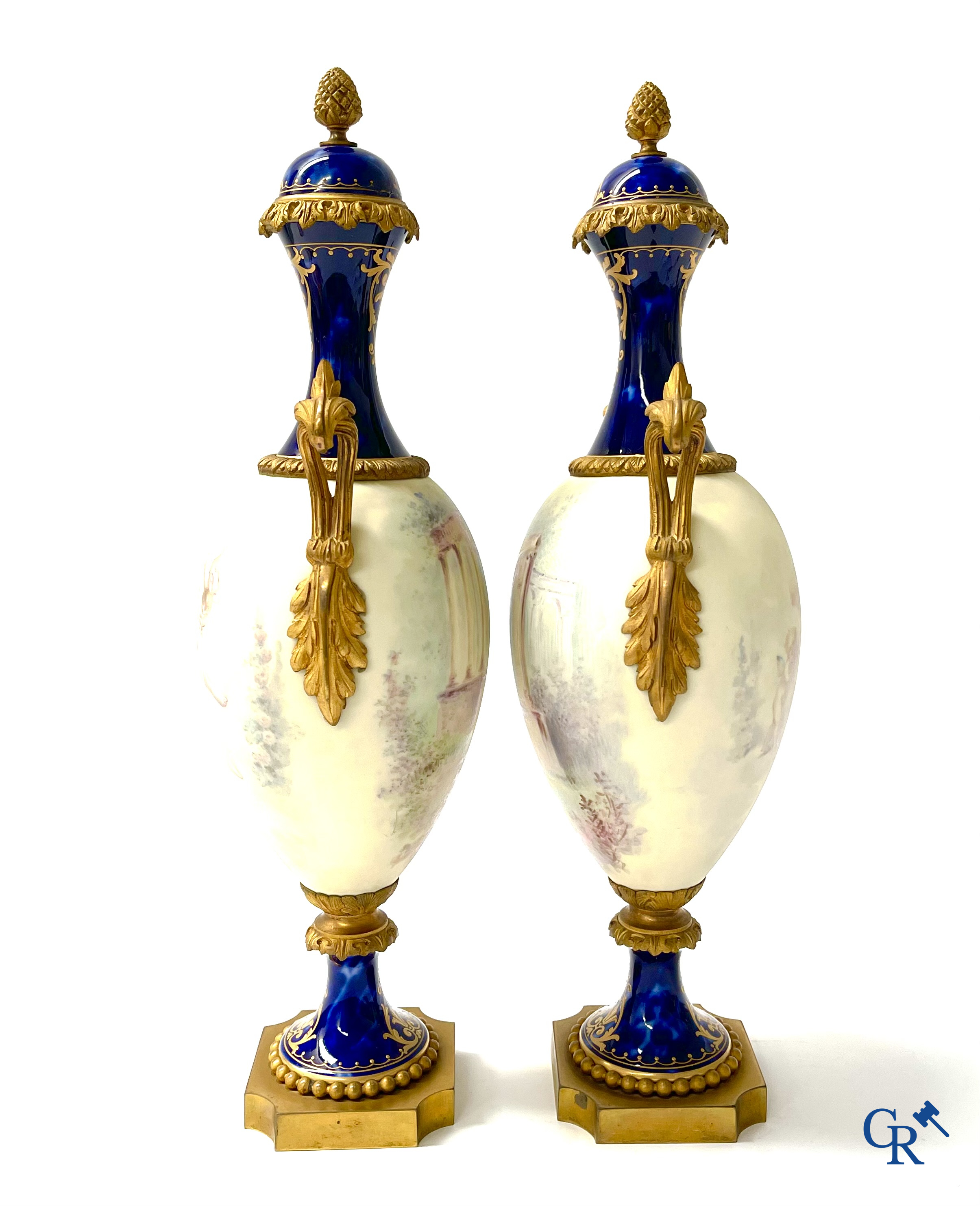 Sèvres. E. Pernodet. Pair of vases in Sèvres porcelain and bronze mounts. Signed, circa 1900.