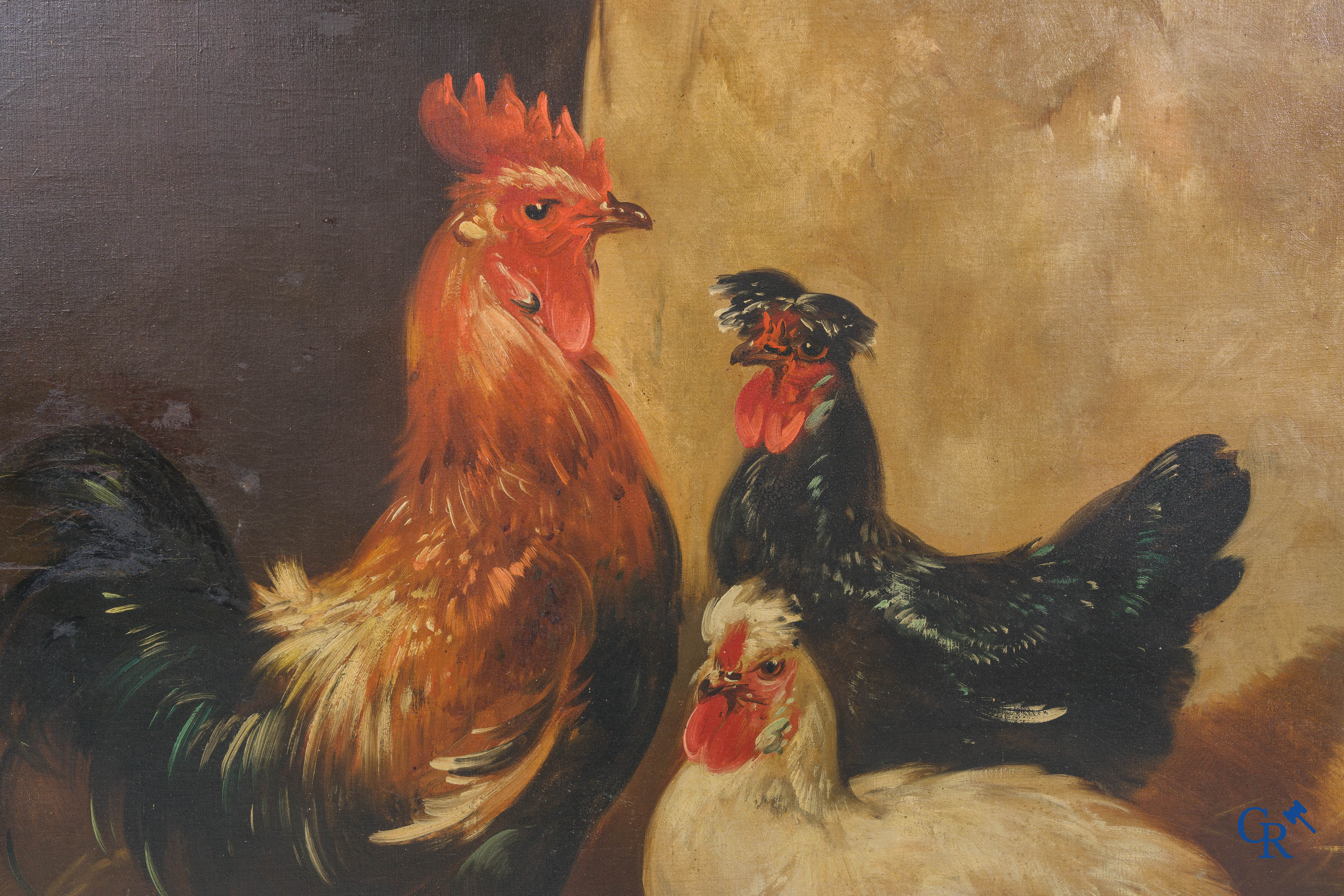 P.H. Schouten, Het hoenderhok. Olie op doek. Gesigneerd linksonder.