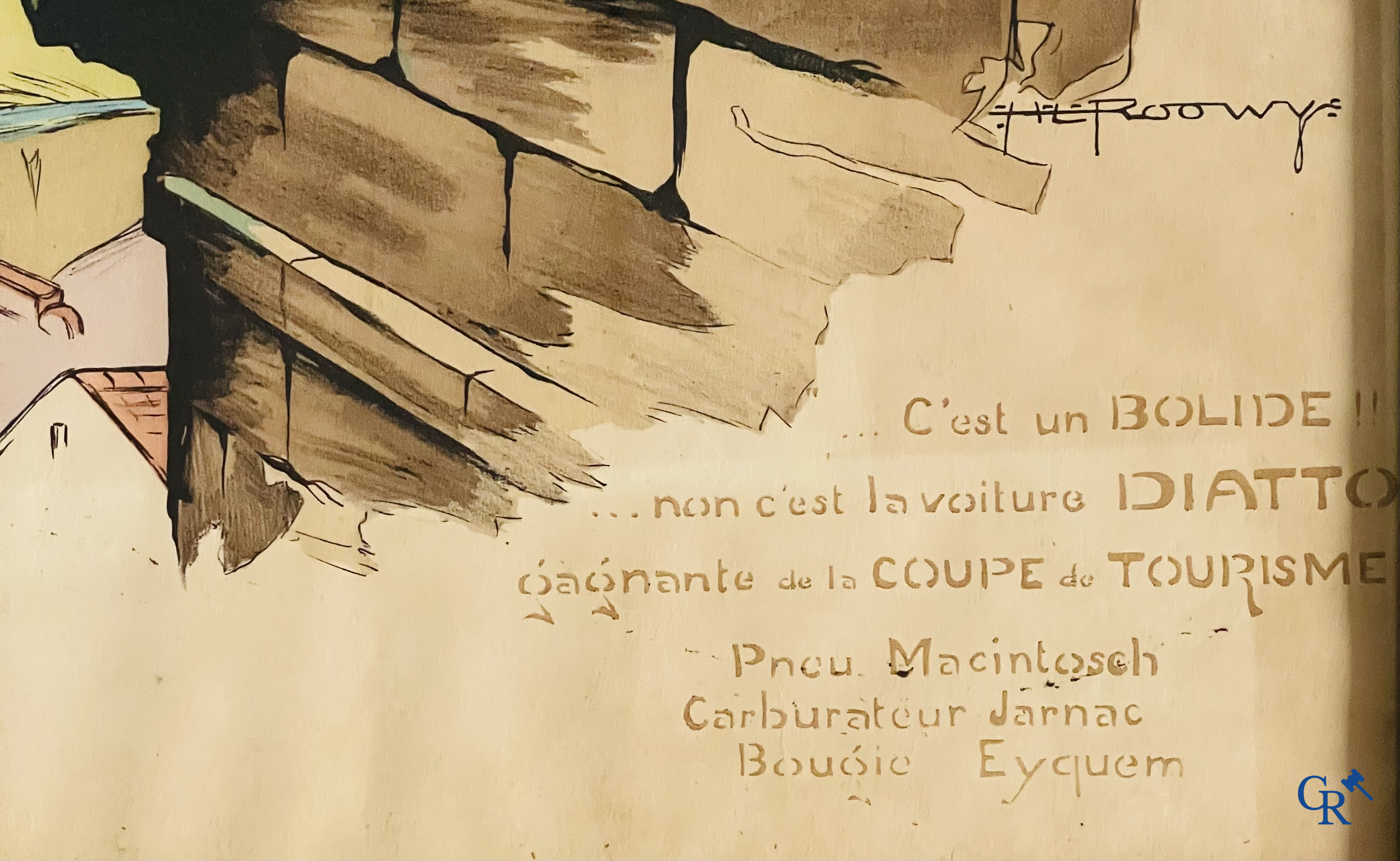 H. L. Roowy. Voiture Diatto, gagnante de la Coupe de Tourisme. Kleuren lithografie. Mabileau 1914.