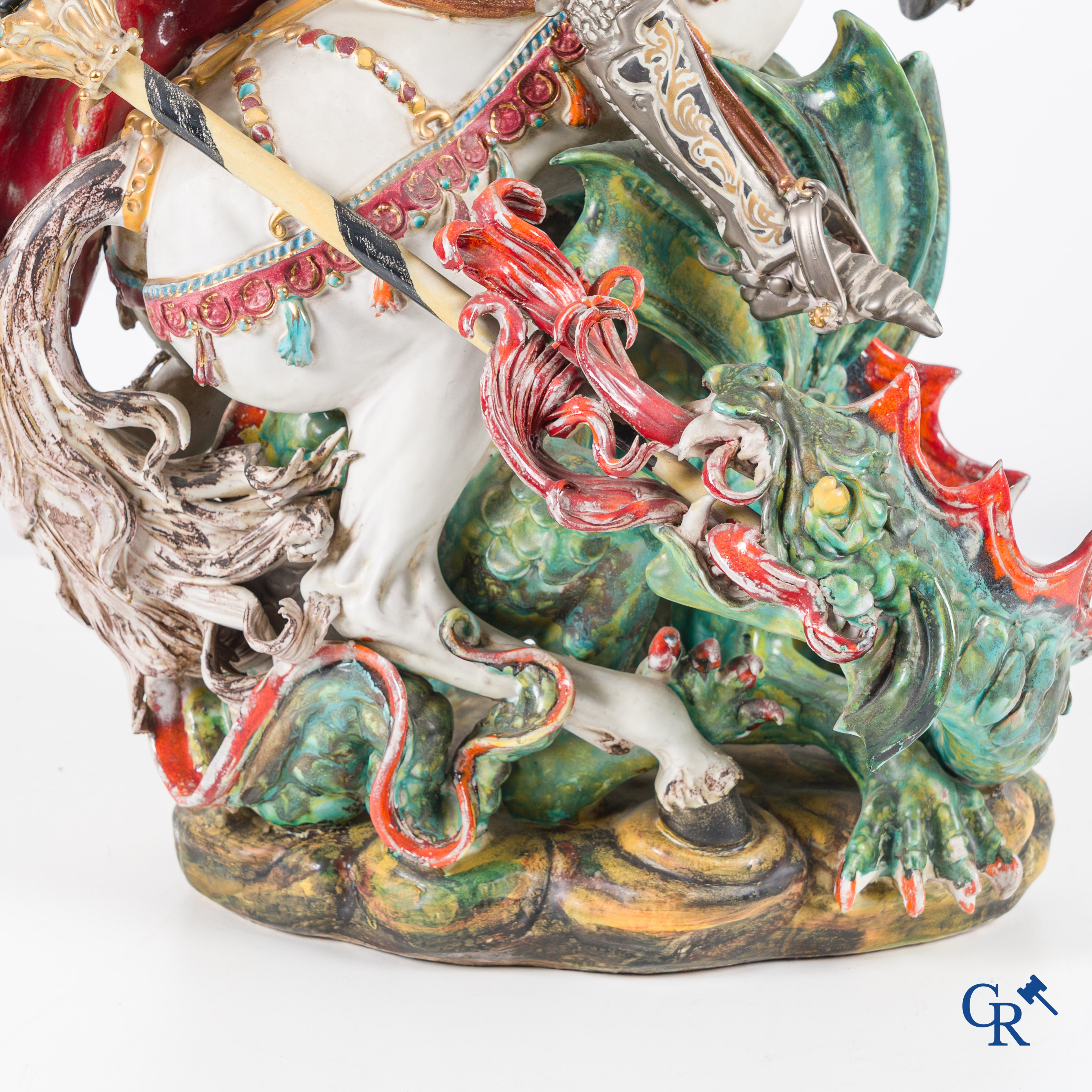 Perseo, Italy, L. Landi 1978. Saint George and the Dragon in enamelled faience.