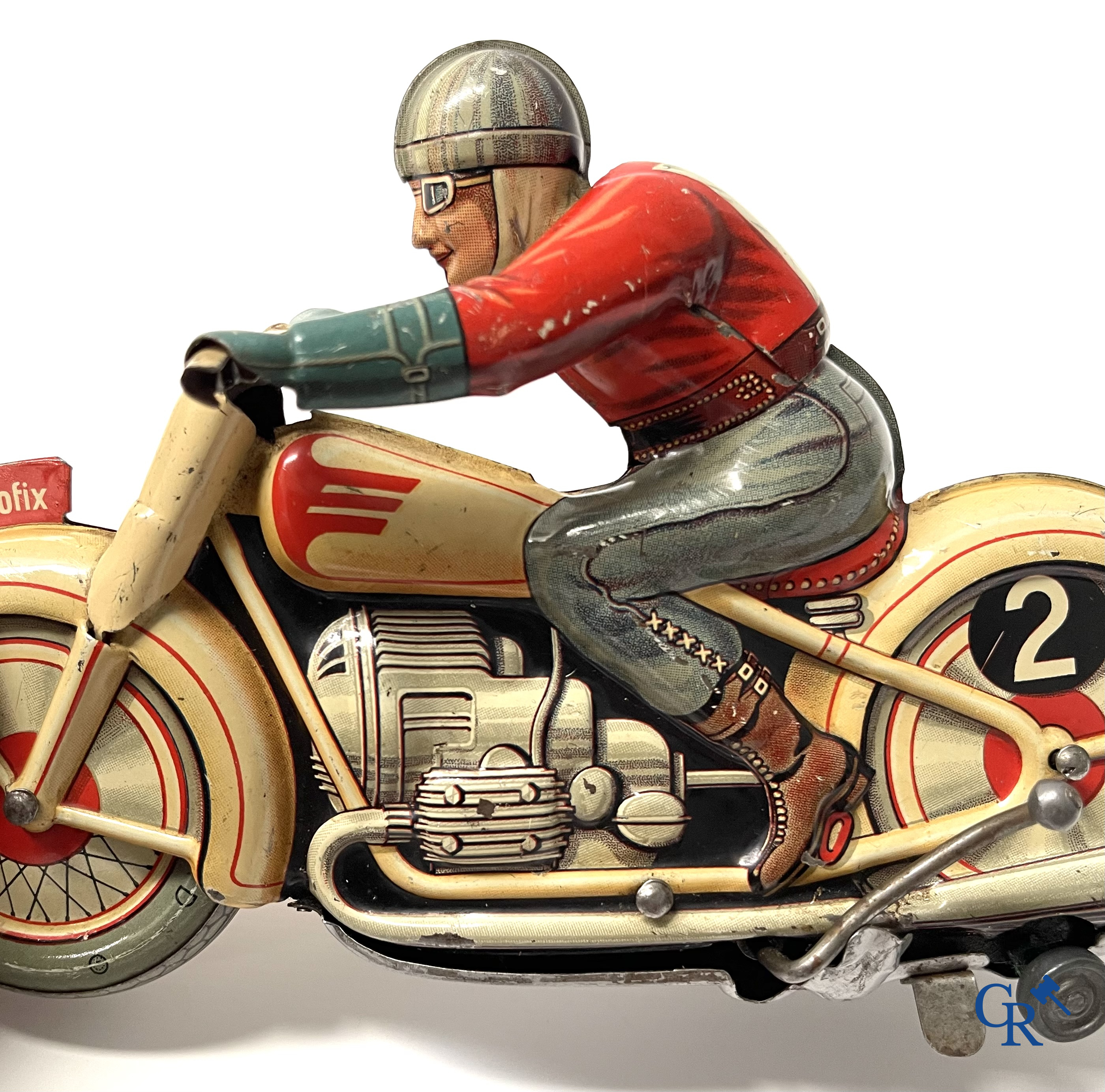 Technofix G.E. 255. Een mechanisch blikken speelgoed motorfiets. Made in U.S. - zone Germany.