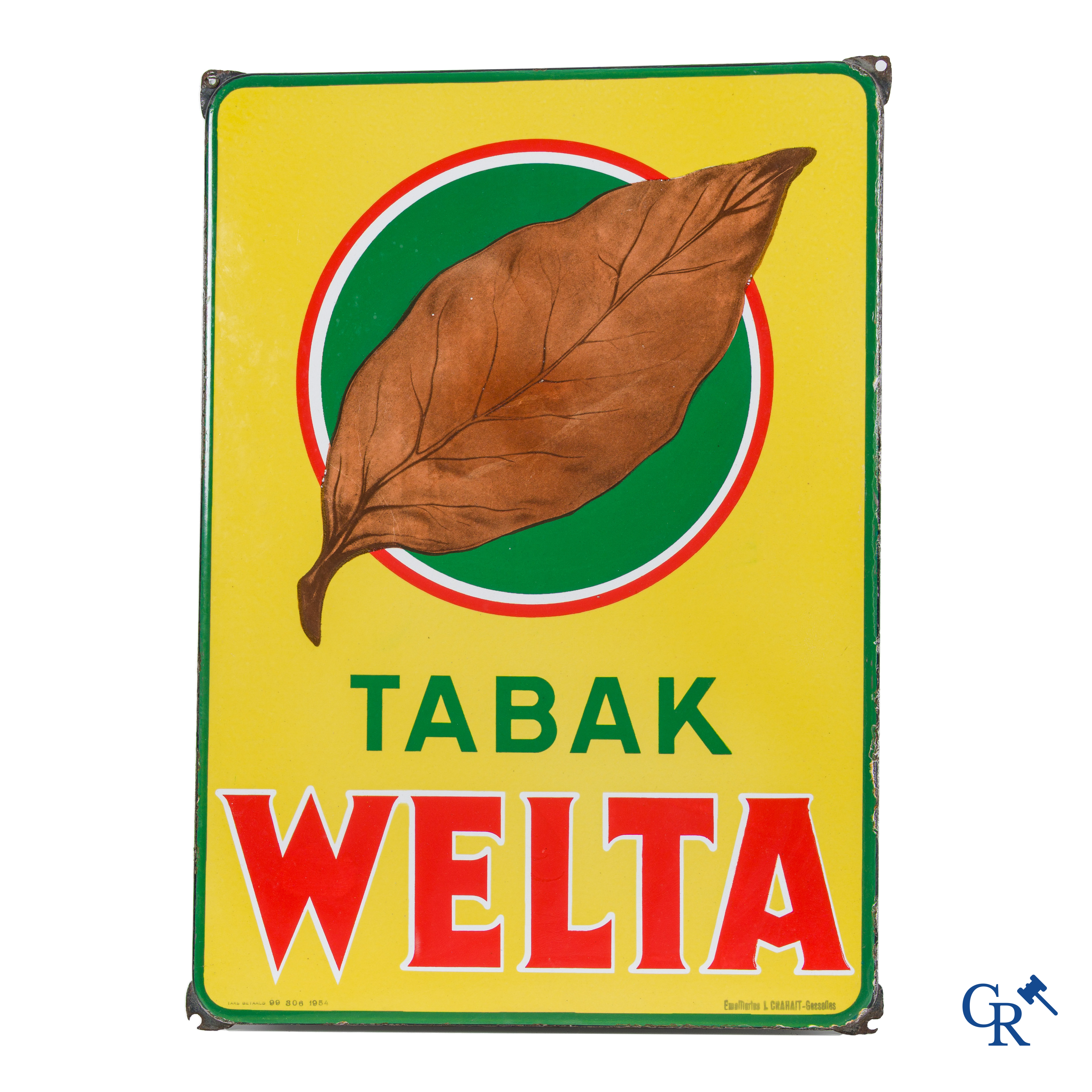 Semois Mon Tabac, Tabak Welta. A pair of enamel advertising signs for Achille Welle tobacco products. 1954.