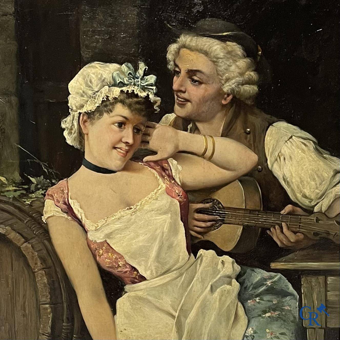 S. Palozzi, 19th century. Couple in love. Oil on panel. Signed lower left.