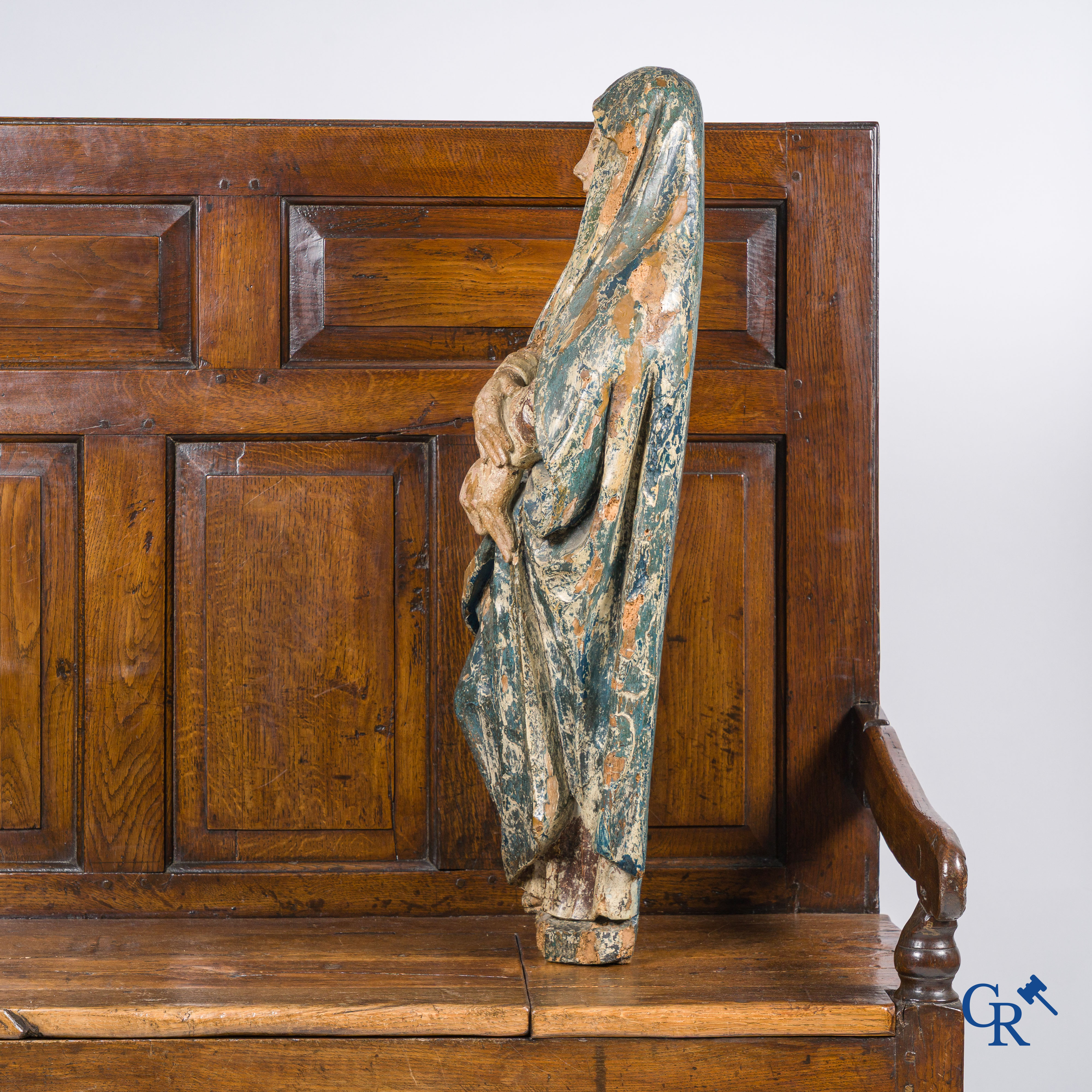 Religious objects, a polychrome wooden statue of a Madonna, XVIIth century.