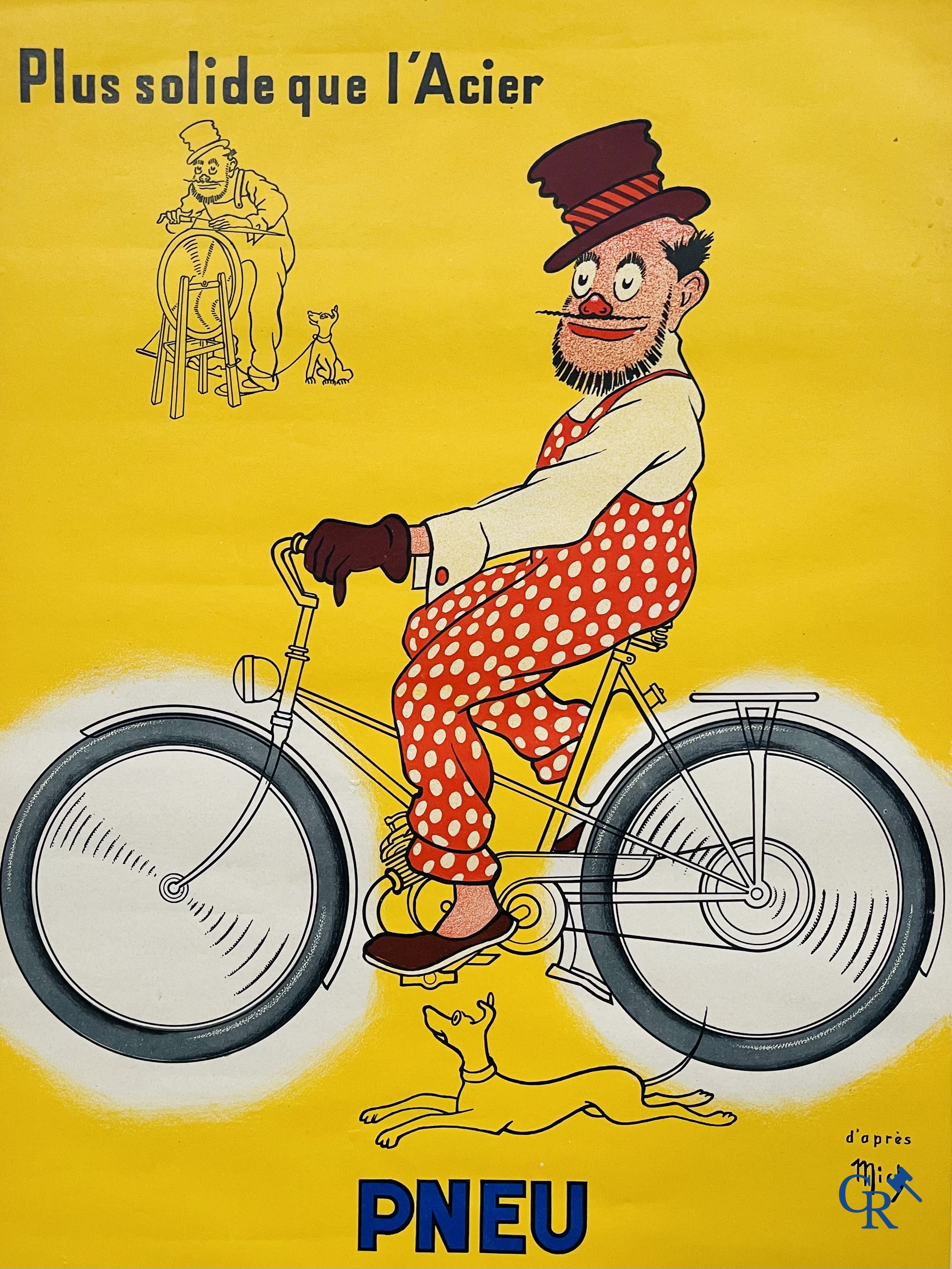 Pneu Hutchinson, Plus solide que l'Acier. Lithographie op papier met een ontwerp van Mich. Imp. H. Bouquet - Paris.