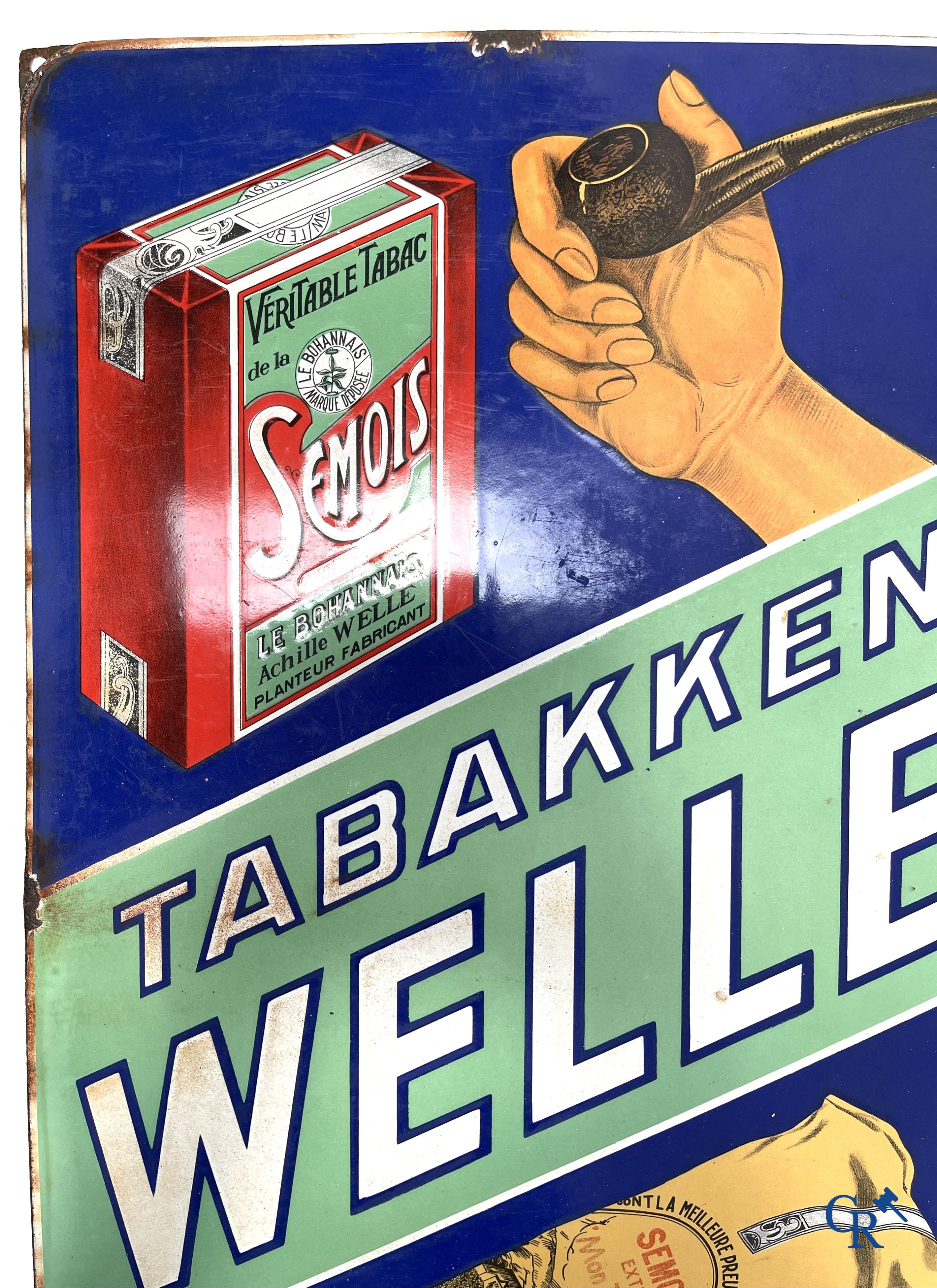 Tabacs Welle, enamel advertising sign for the tobacco of Achille Welle, Véritable Tabac de la Semois.