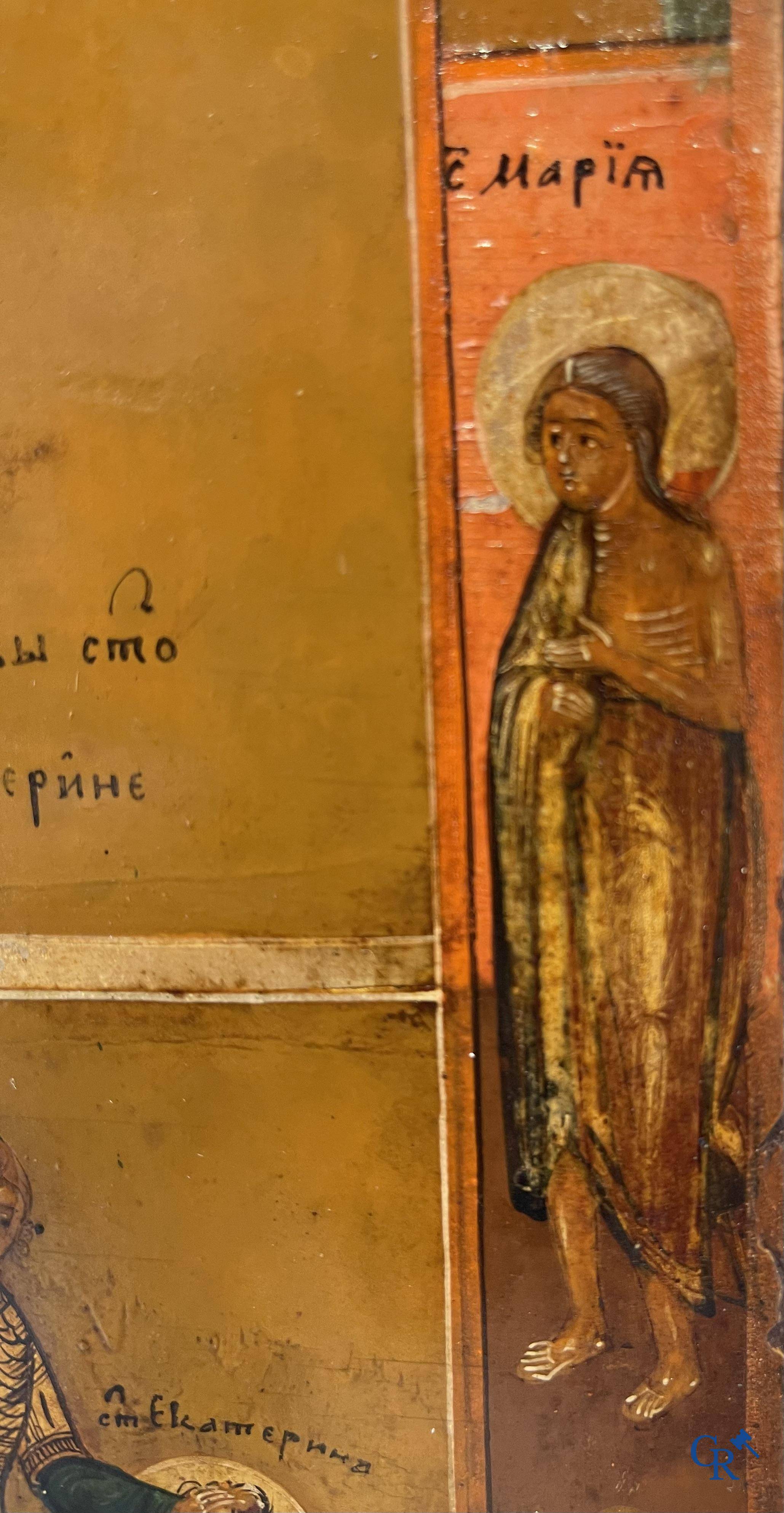 Icône avec des scènes de la vie de Sainte Catherine d'Alexandrie. 19ème siècle.