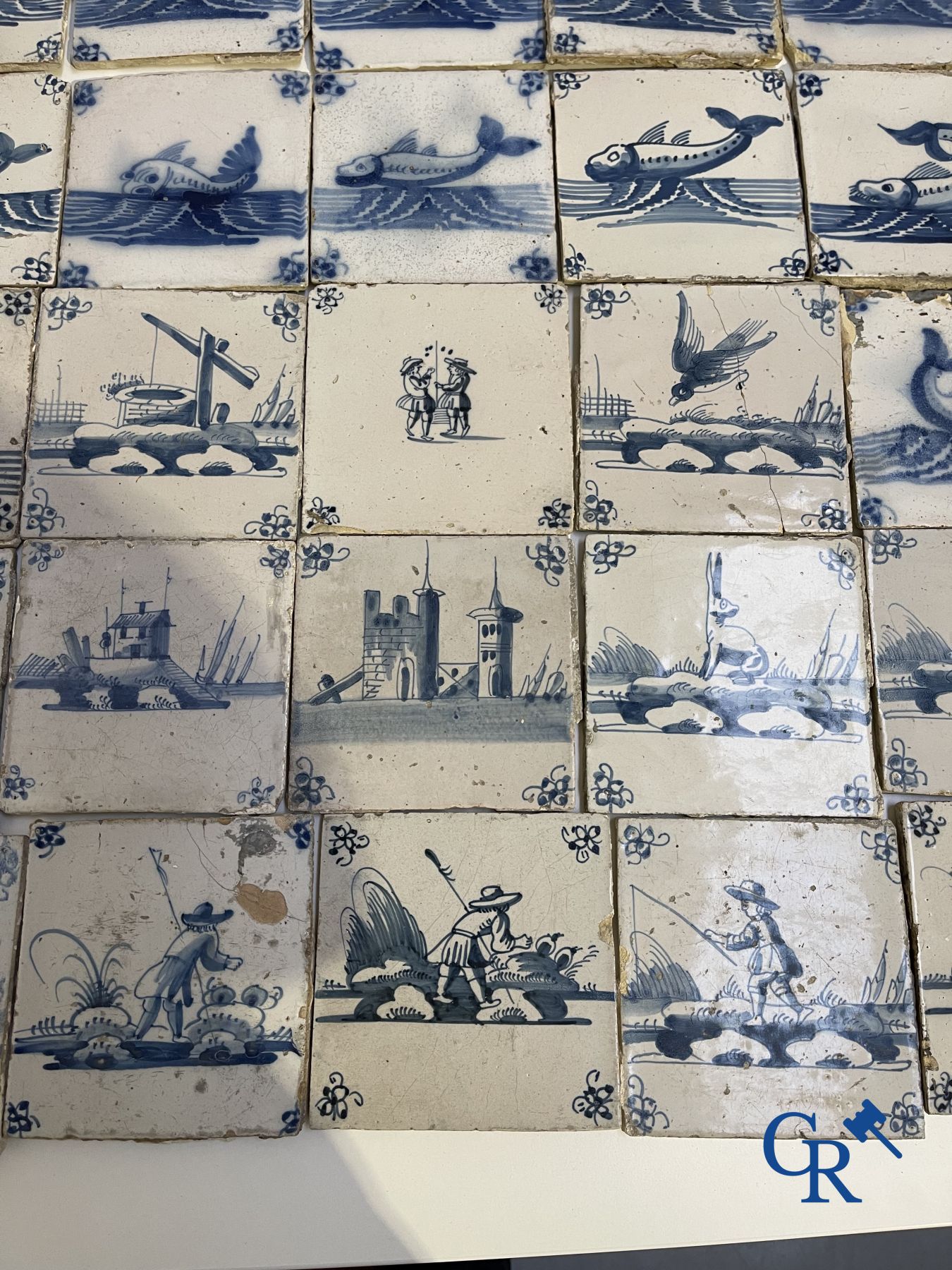 A large collection of various Delft tiles. 17th-18th century.