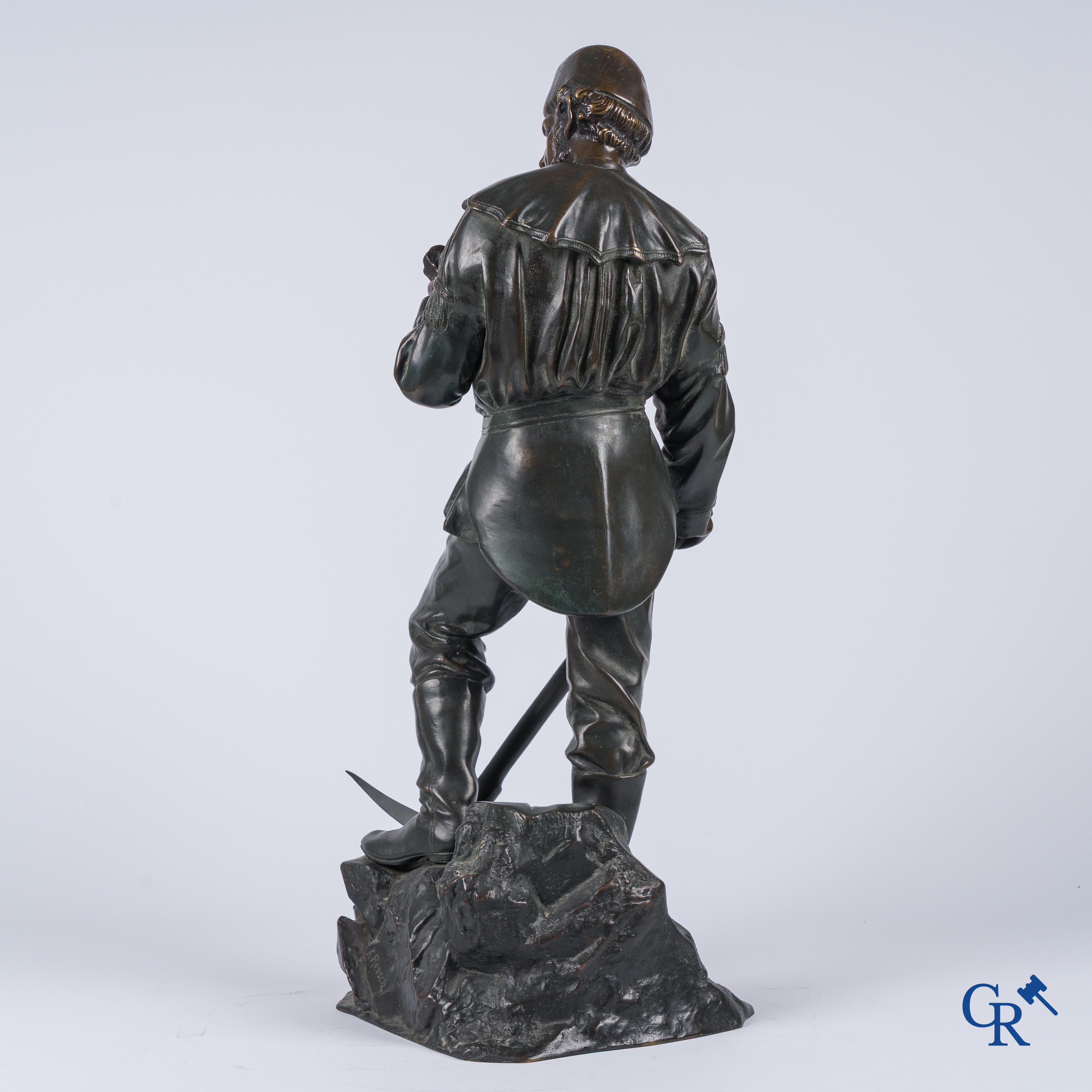 Friedrich Johann Reusch (1843-1906) Bronze, Siegerland miner investigating an iron ore.