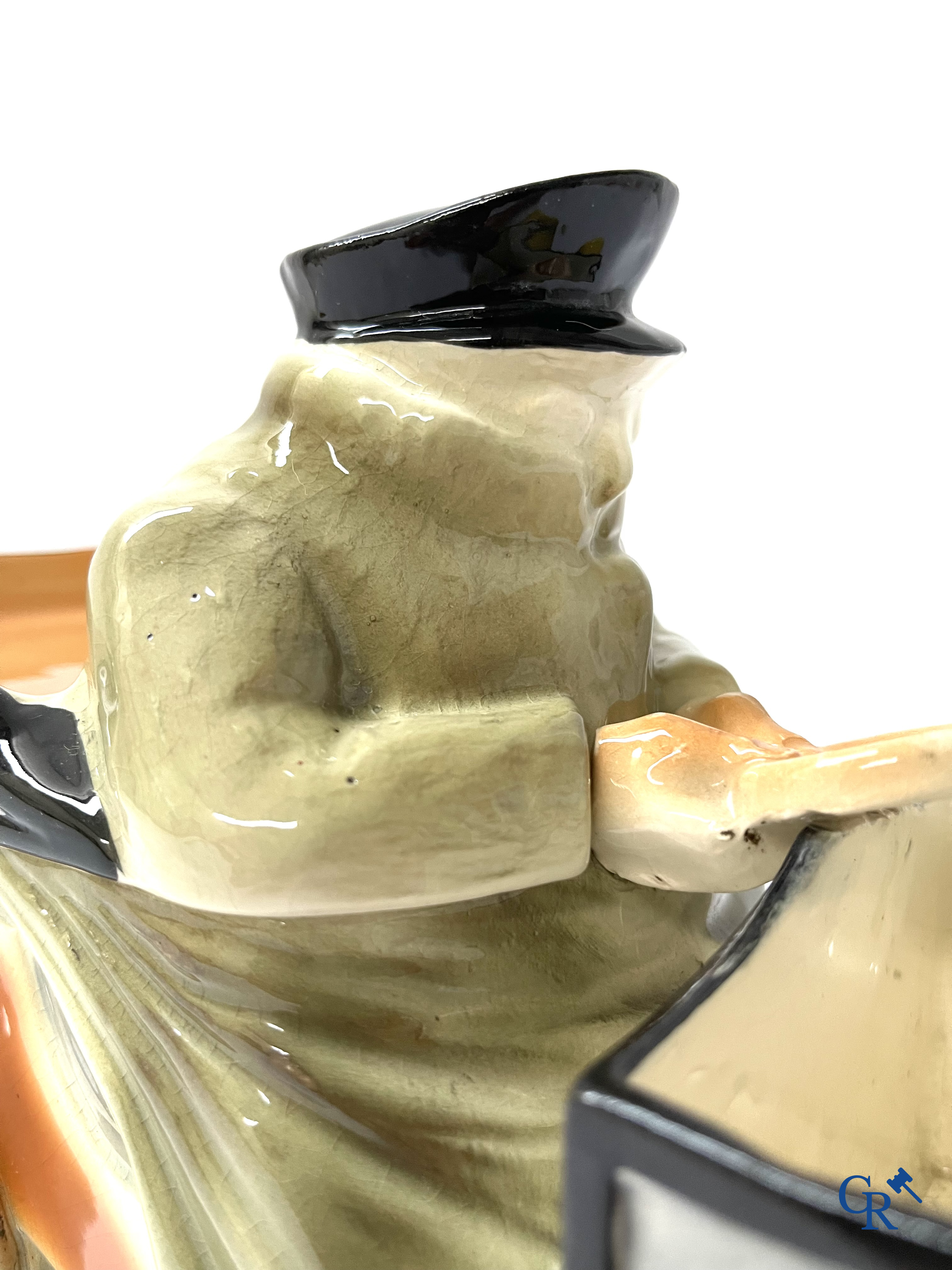 Faïencerie Fives Lille. L'Automobiliste, a large tobacco jar in the shape of a vintage car with a driver. Around 1910.