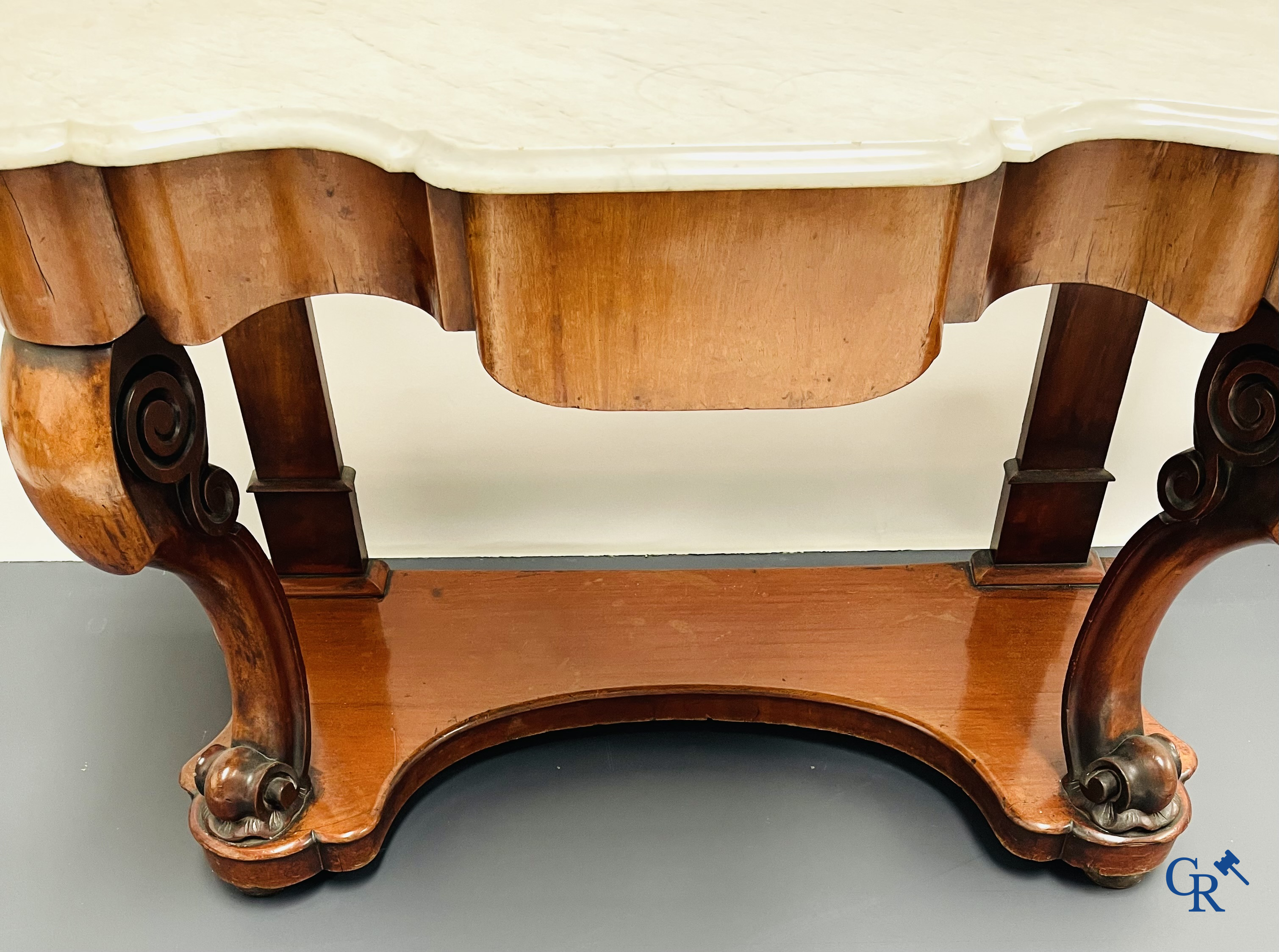 A console with drawer in mahogany and marble. Louis Philippe period.