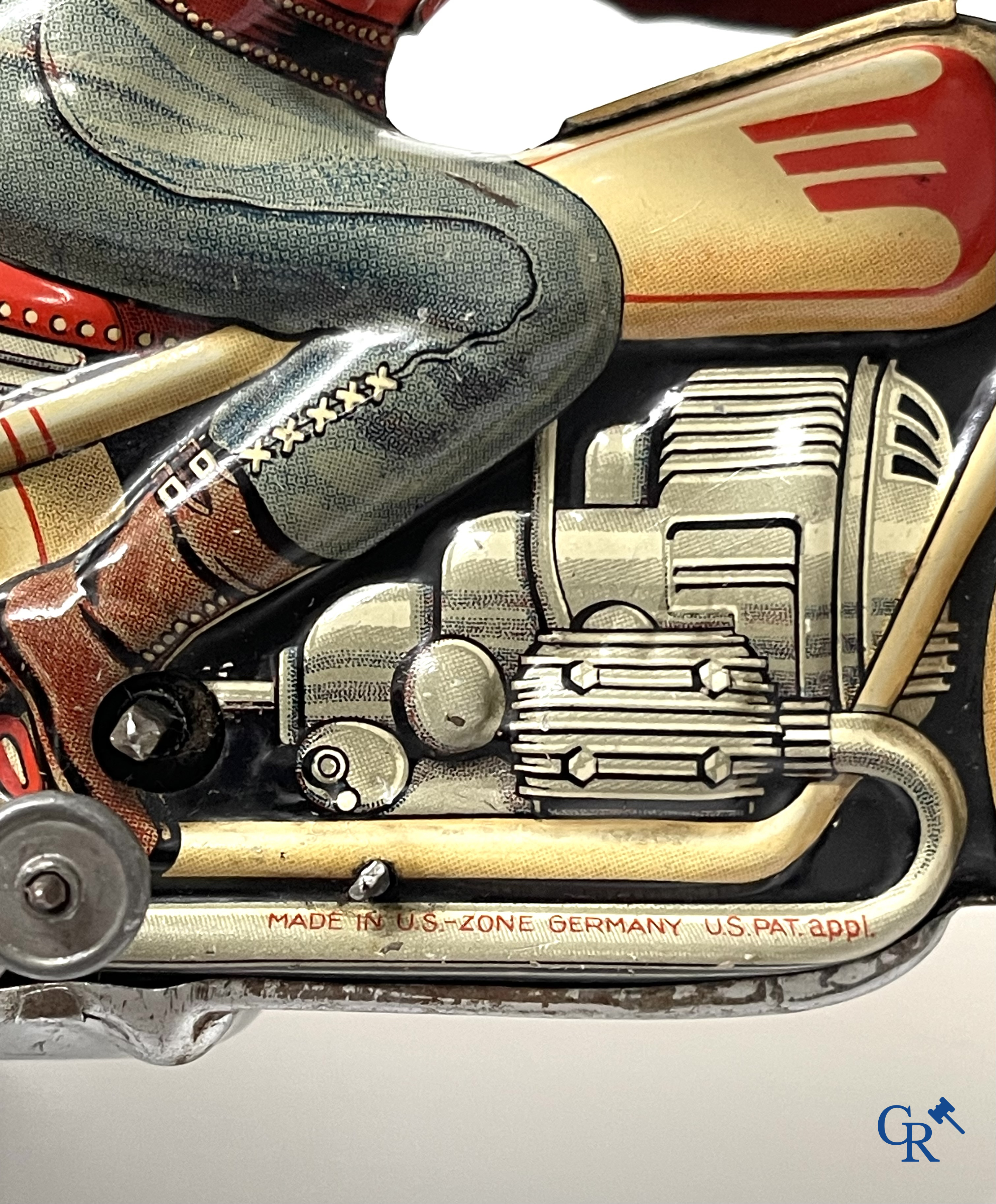 Technofix G.E. 255. Een mechanisch blikken speelgoed motorfiets. Made in U.S. - zone Germany.