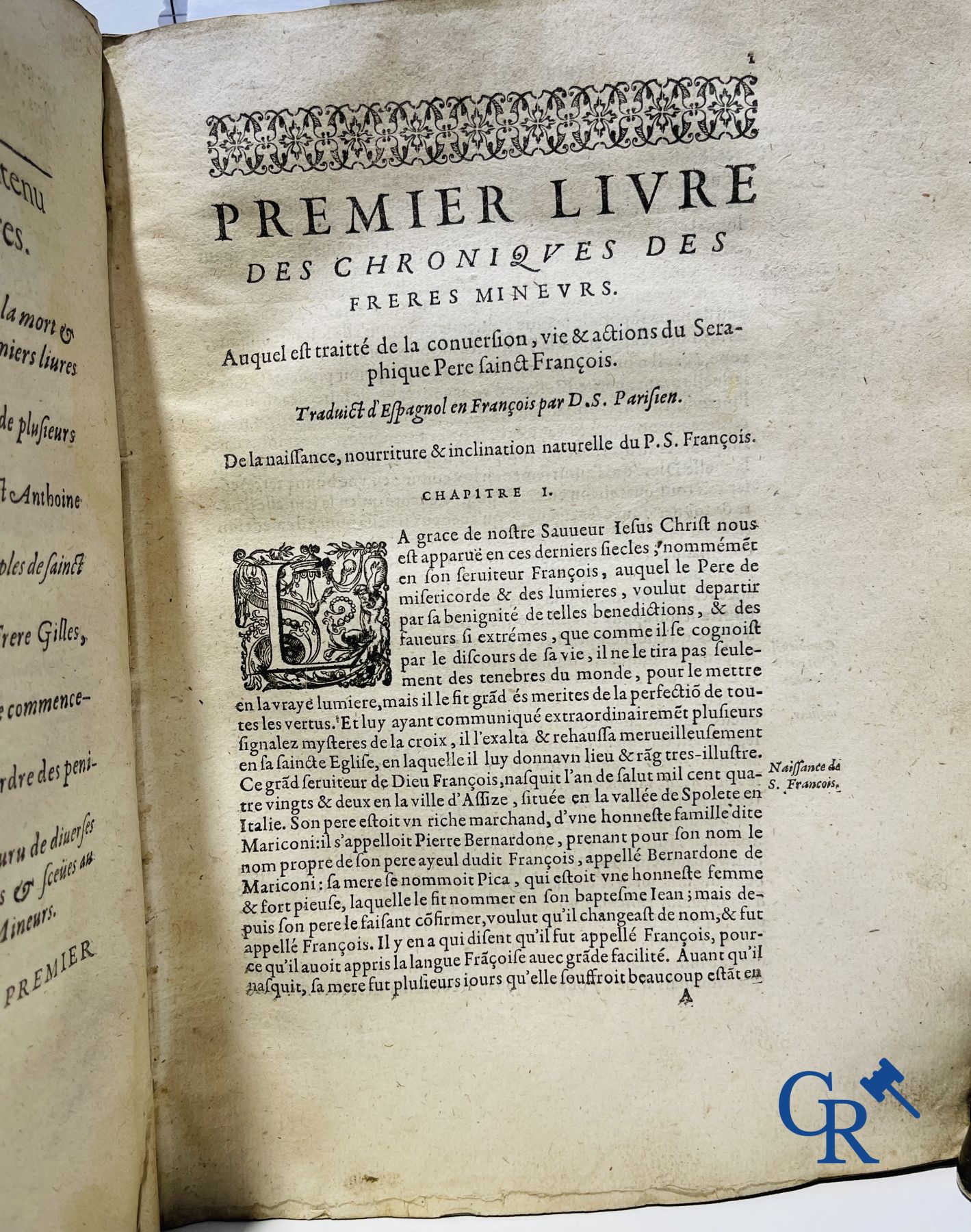 Livres anciens: Marcos de Lisboa, Chronique et institution de l'ordre du Père S. François, Paris 1608.